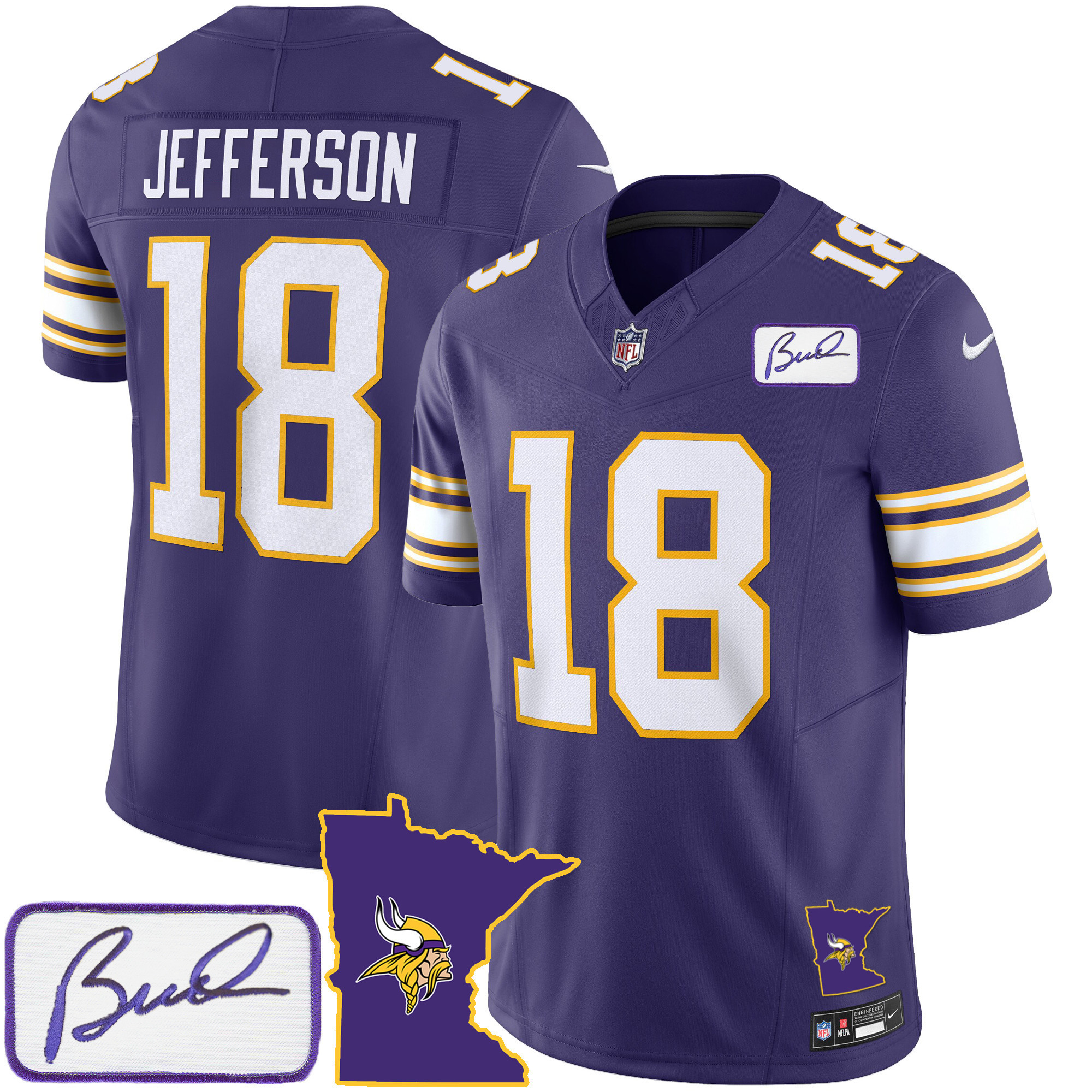 Justin Jefferson Men's Minnesota Vikings Bud Grant Patch Classic Limited Purple Jersey - All Stitched