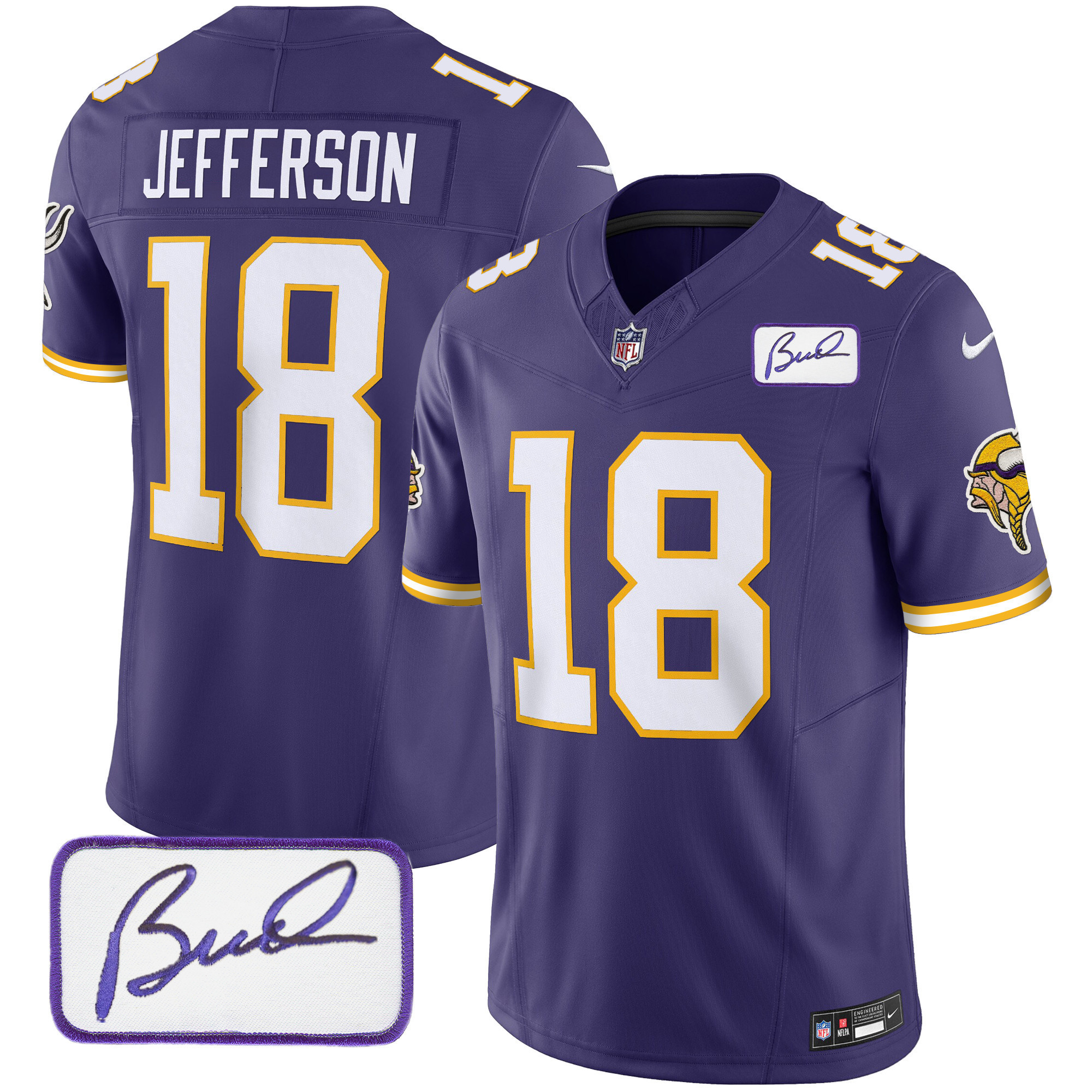 Justin Jefferson Men's Minnesota Vikings Bud Grant Patch Classic Limited Purple Jersey - All Stitched