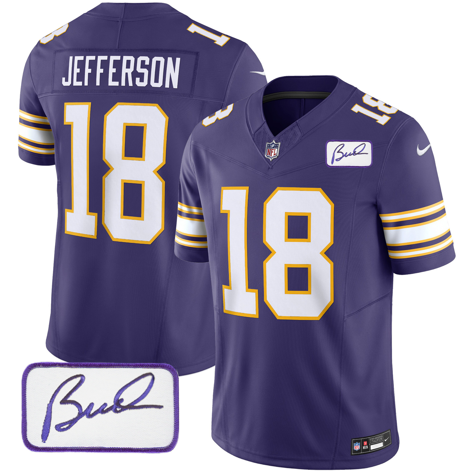 Justin Jefferson Men's Minnesota Vikings Bud Grant Patch Classic Limited Purple Jersey - All Stitched