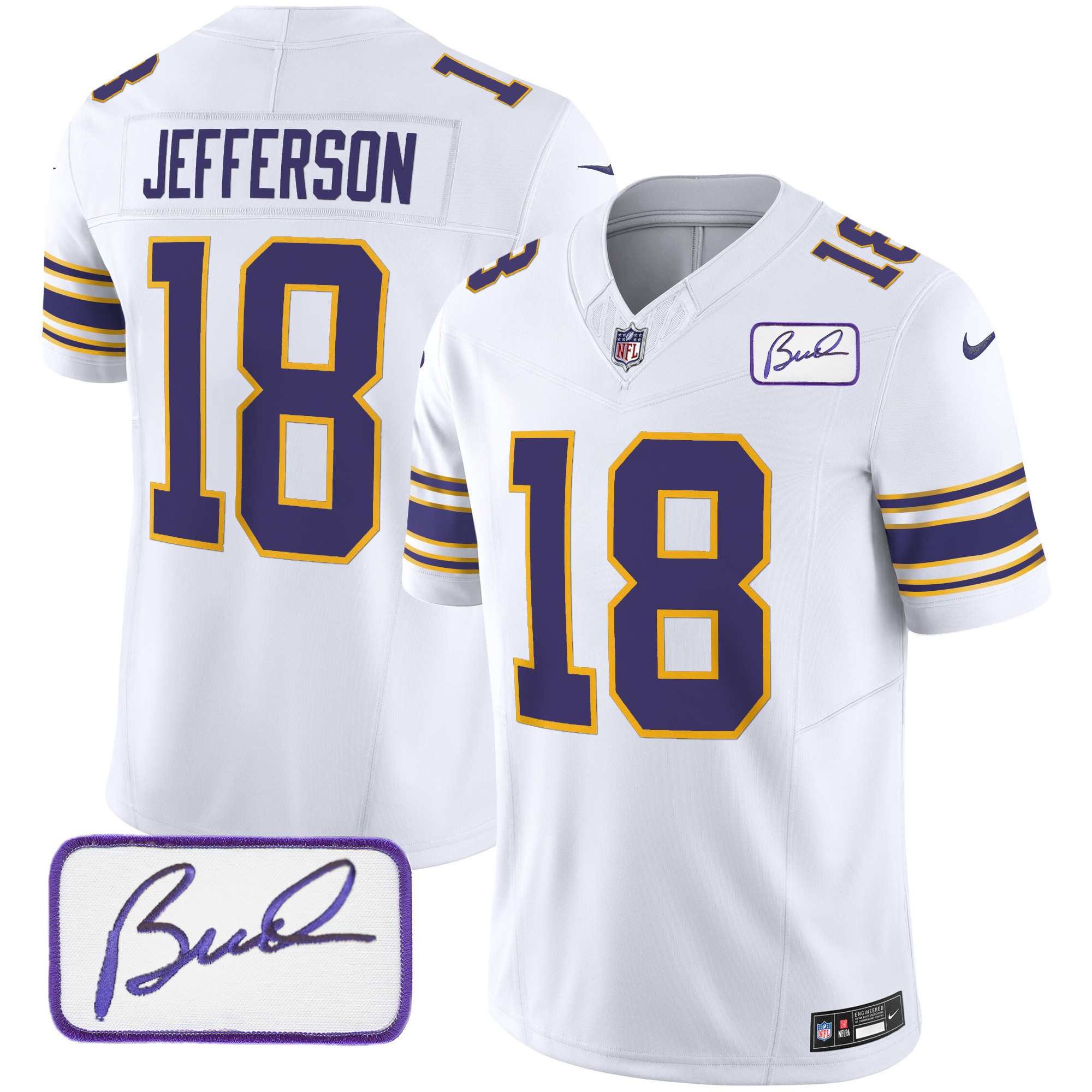 Justin Jefferson Men's Minnesota Vikings Bud Grant Patch Classic Limited White Jersey - All Stitched