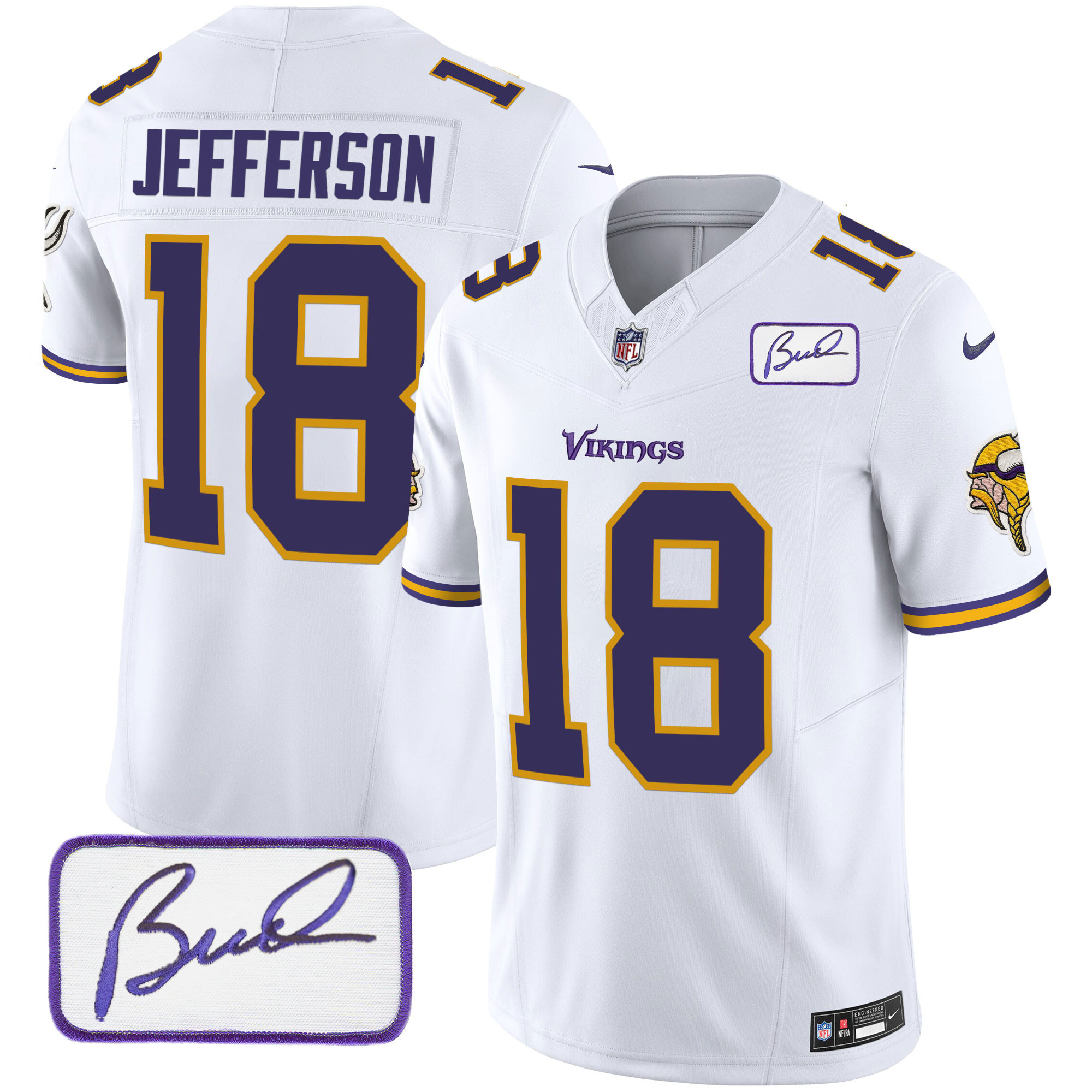 Justin Jefferson Men's Minnesota Vikings Bud Grant Patch Classic Limited White Jersey - All Stitched