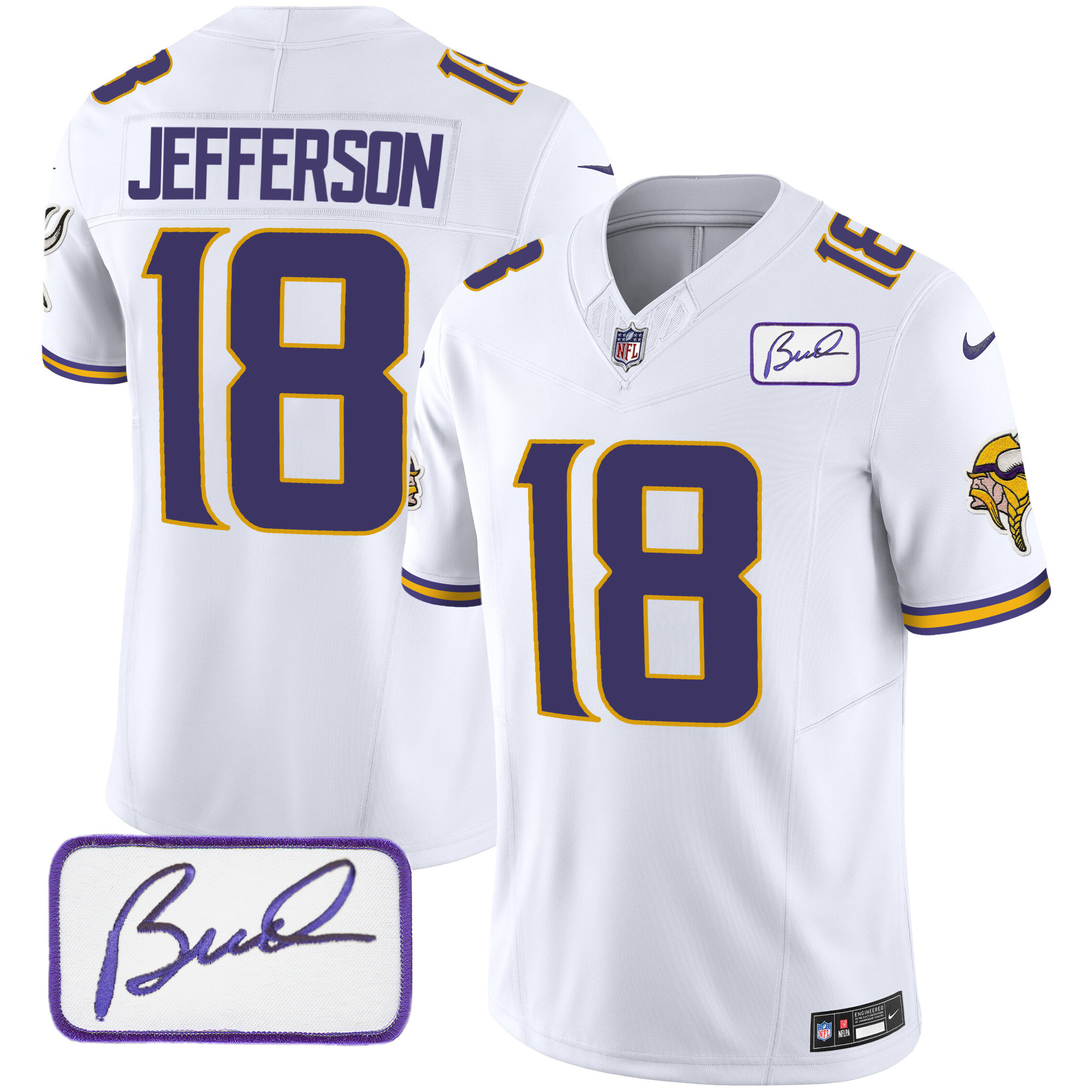 Justin Jefferson Men's Minnesota Vikings Bud Grant Patch Classic Limited White Jersey - All Stitched