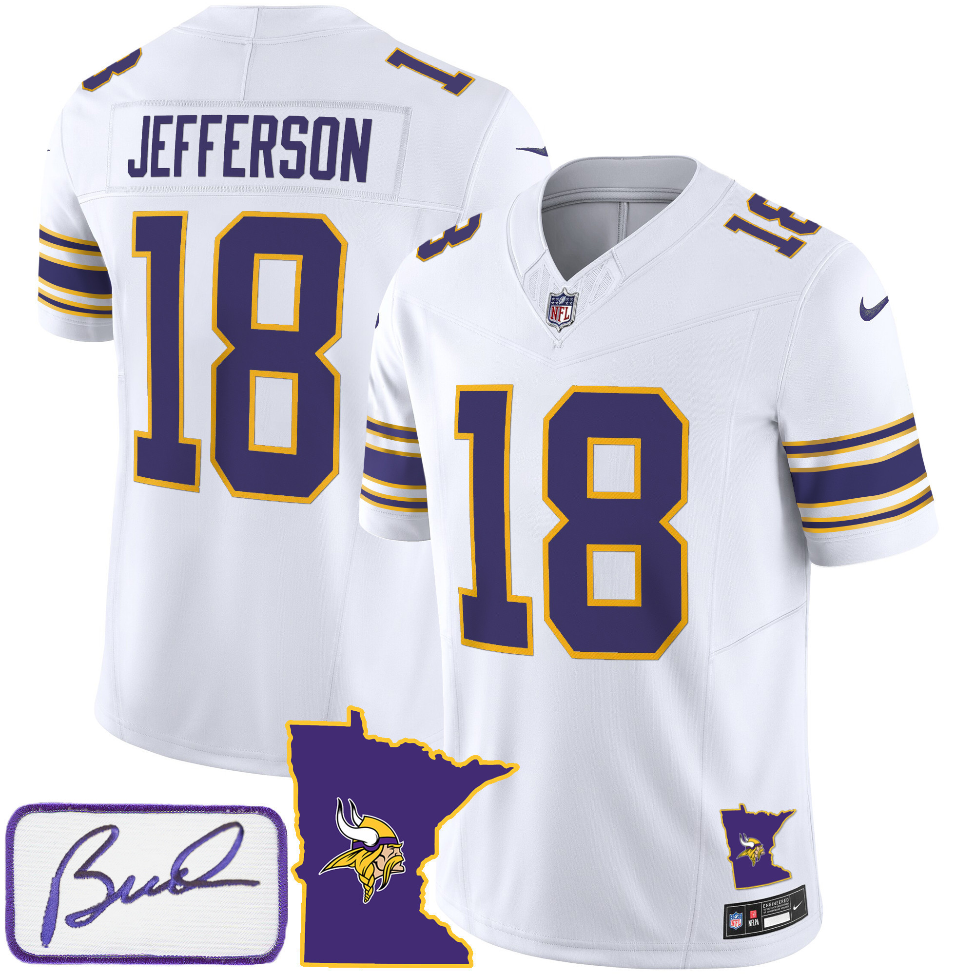 Justin Jefferson Men's Minnesota Vikings Bud Grant Patch Classic Limited White Jersey - All Stitched