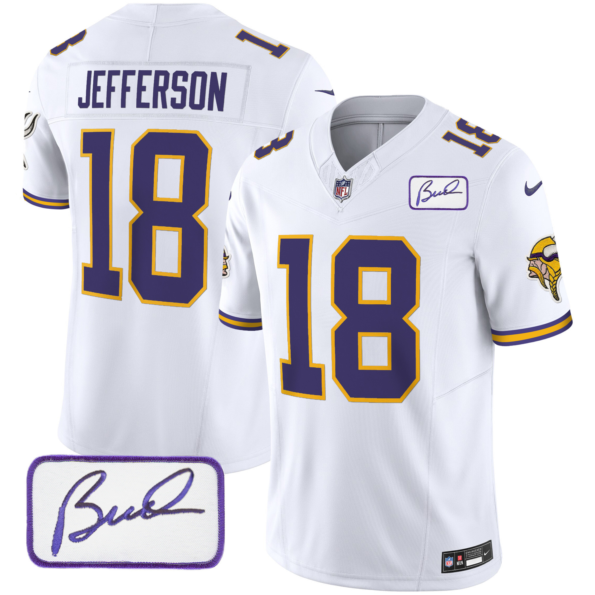 Justin Jefferson Men's Minnesota Vikings Bud Grant Patch Classic Limited White Jersey - All Stitched