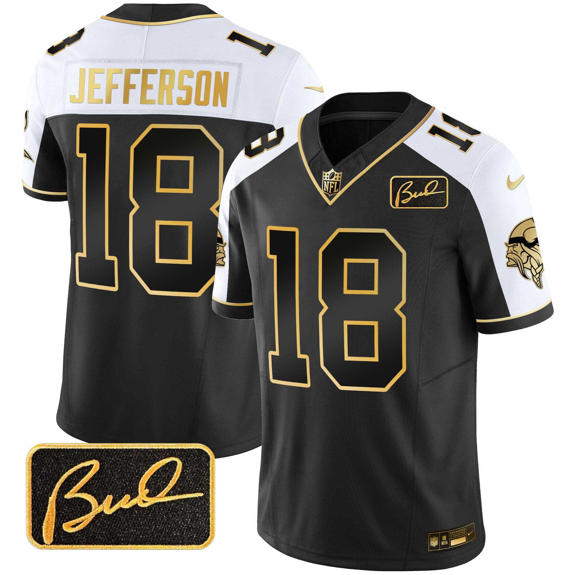 Justin Jefferson Men's Minnesota Vikings Bud Grant Patch Gold Limited Alternate Jersey - All Stitched