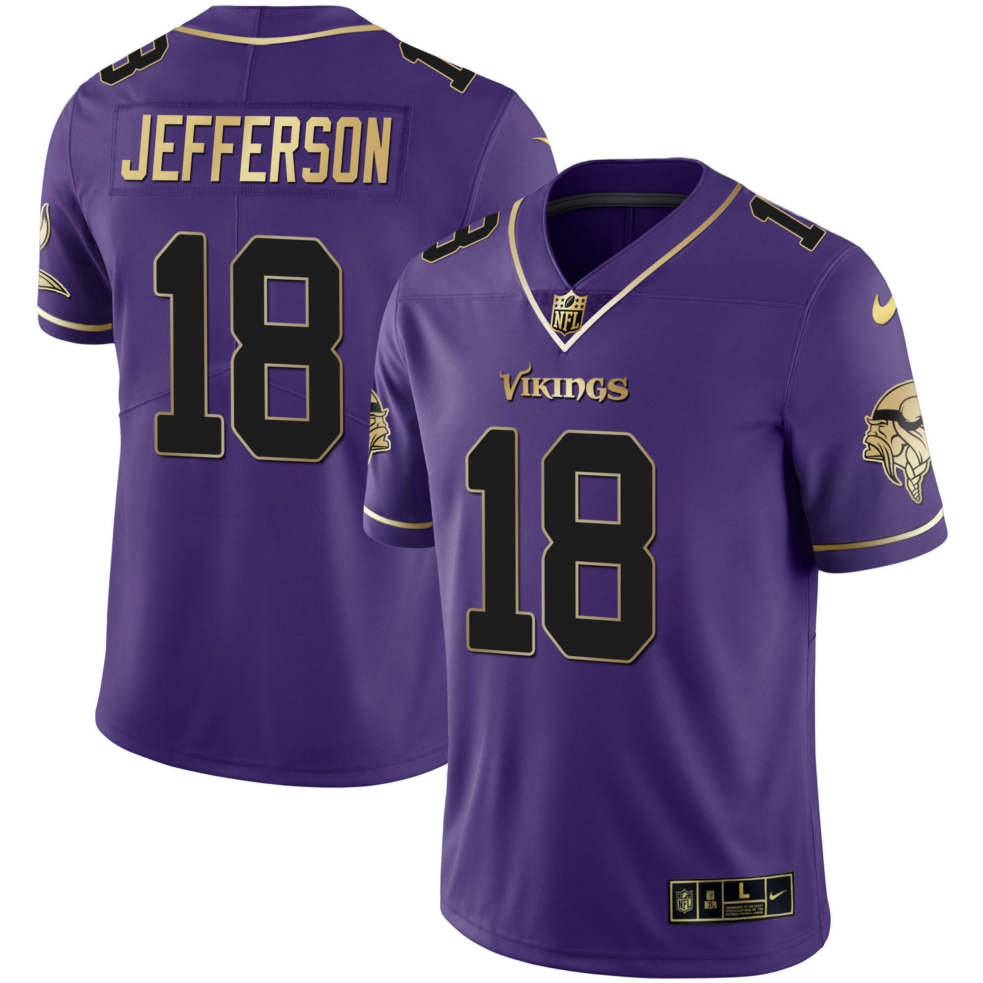 Justin Jefferson Men's Minnesota Vikings Gold & Purple Black Purple Jersey - All Stitched