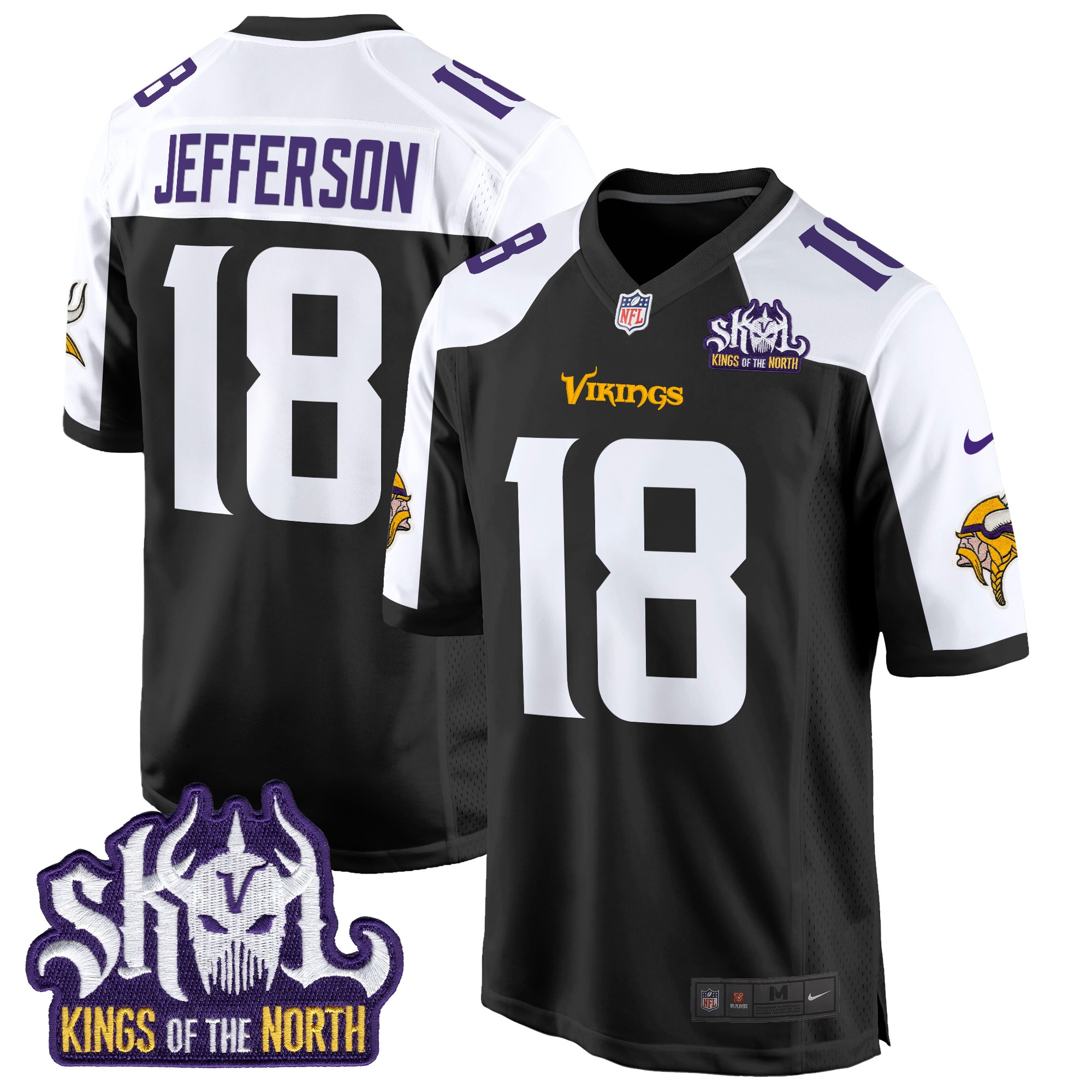 Justin Jefferson Men's Minnesota Vikings King Of The North Patch Game Black Alternate Jersey - All Stitched