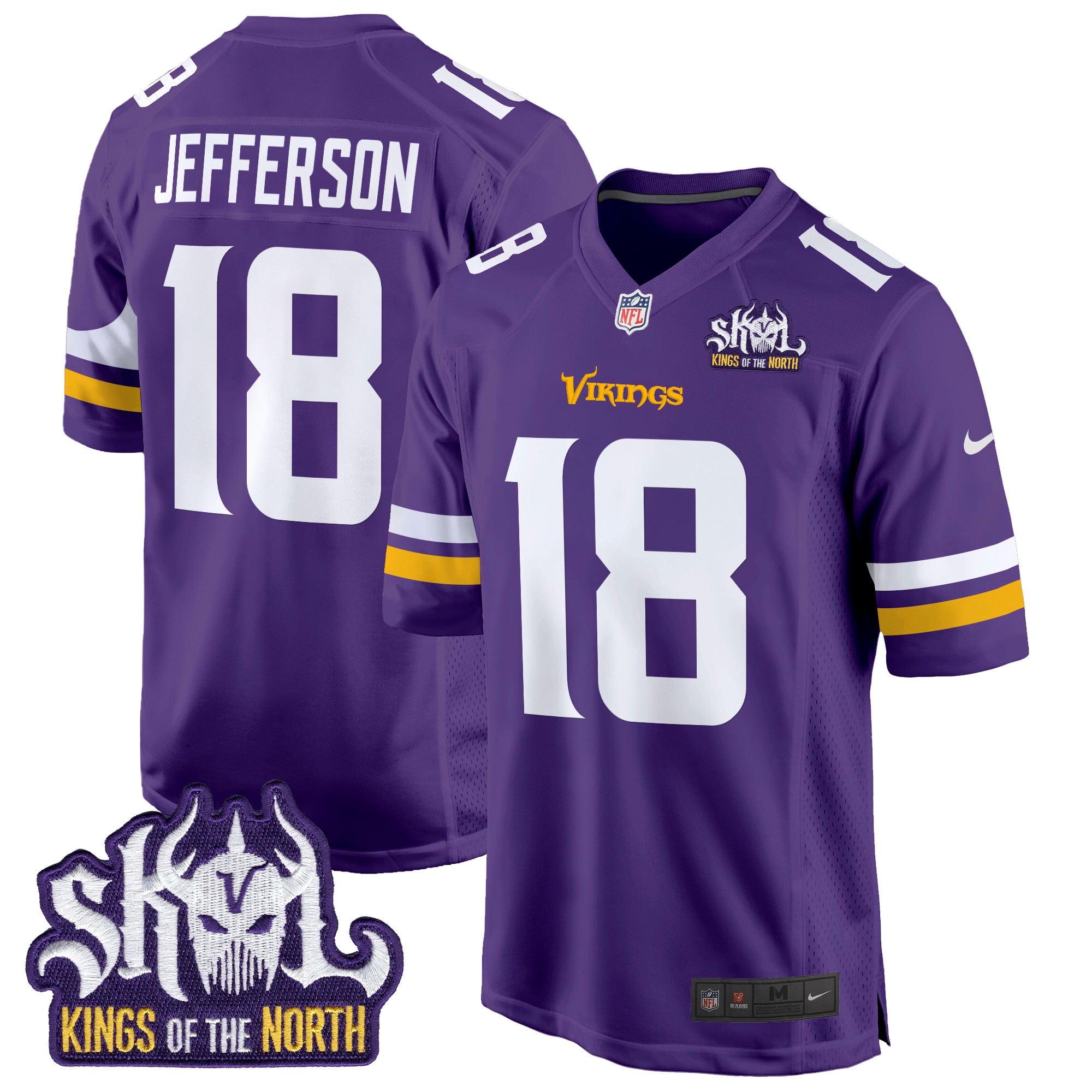 Justin Jefferson Men's Minnesota Vikings King Of The North Patch Game Purple Jersey - All Stitched