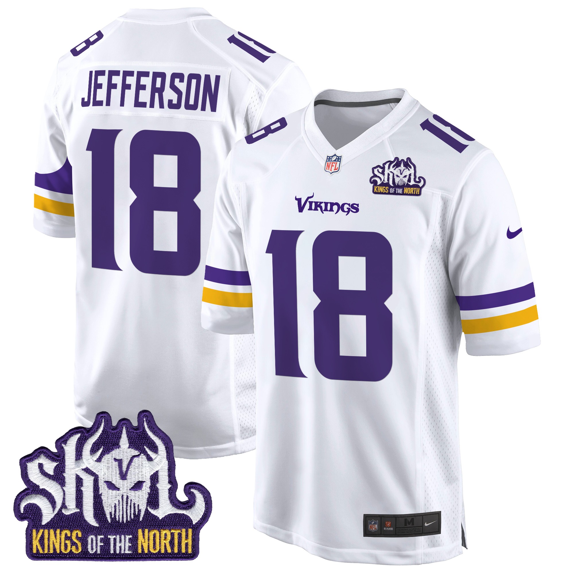 Justin Jefferson Men's Minnesota Vikings King Of The North Patch Game White Jersey - All Stitched