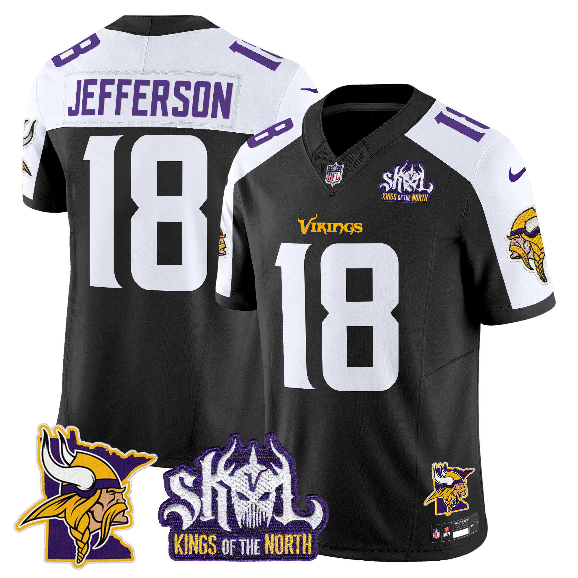 Justin Jefferson Men's Minnesota Vikings Kings Of The North Patch Vapor Limited Black Alternate Jersey - All Stitched