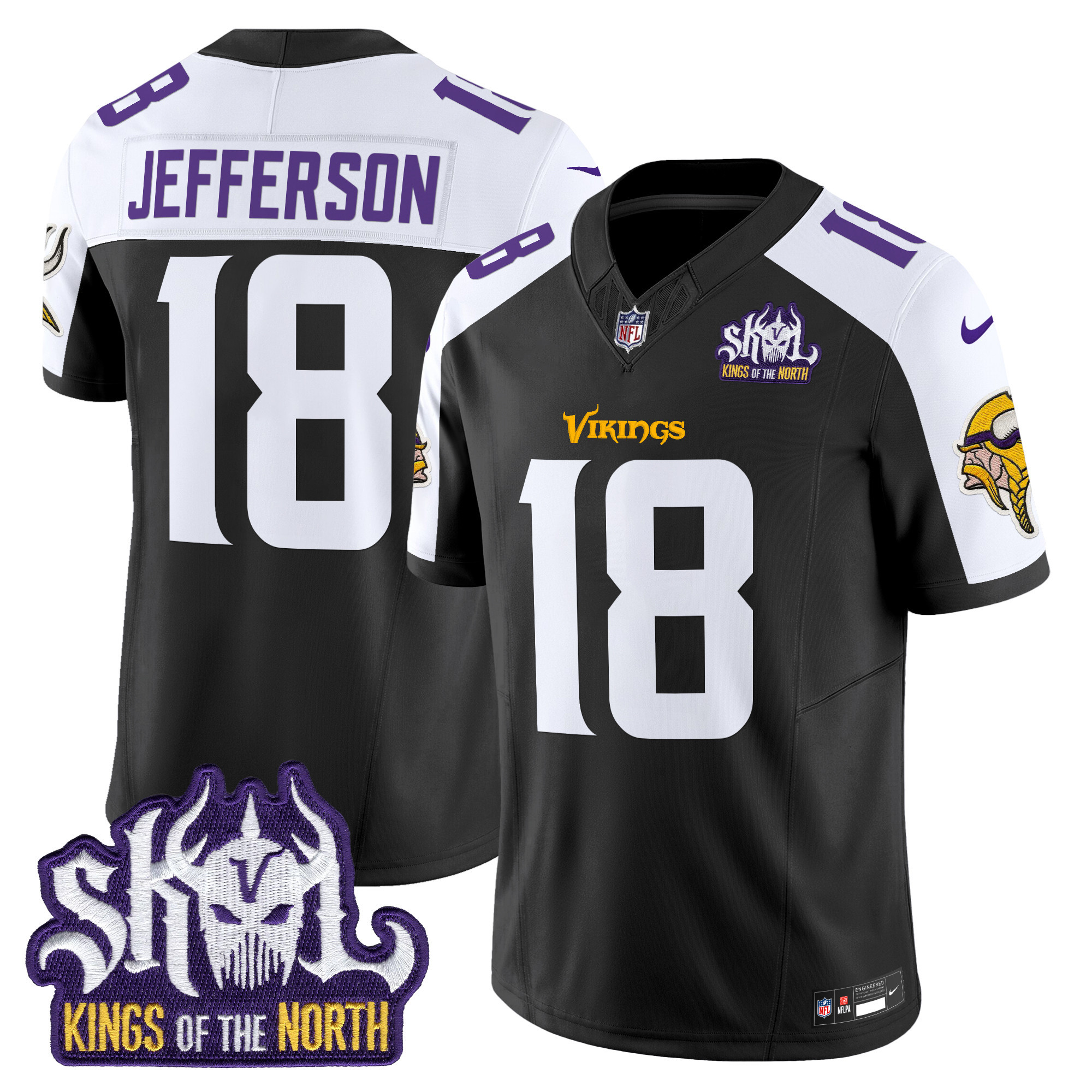 Justin Jefferson Men's Minnesota Vikings Kings Of The North Patch Vapor Limited Black Alternate Jersey - All Stitched
