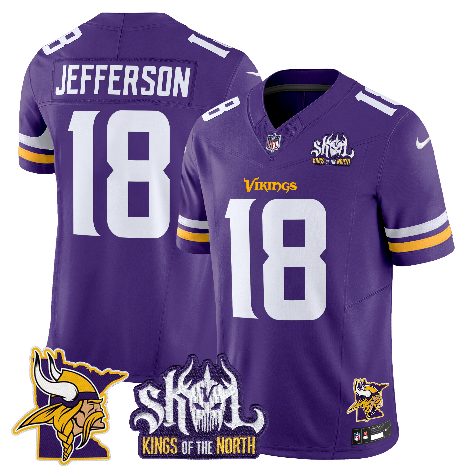 Justin Jefferson Men's Minnesota Vikings Kings Of The North Patch Vapor Limited Purple Jersey - All Stitched
