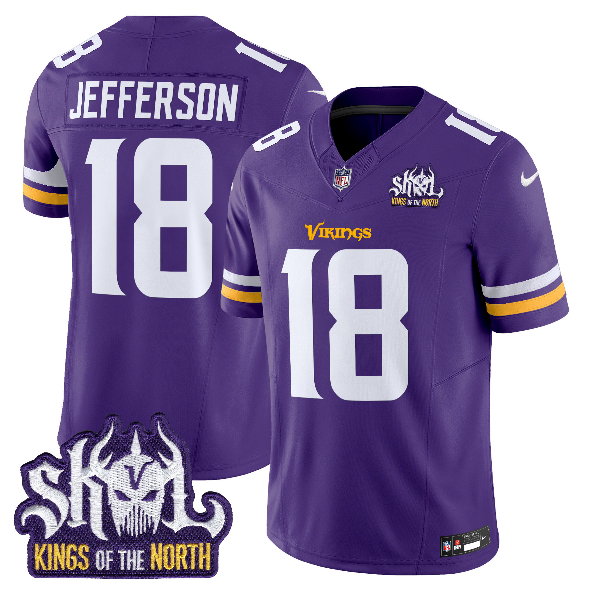 Justin Jefferson Men's Minnesota Vikings Kings Of The North Patch Vapor Limited Purple Jersey - All Stitched