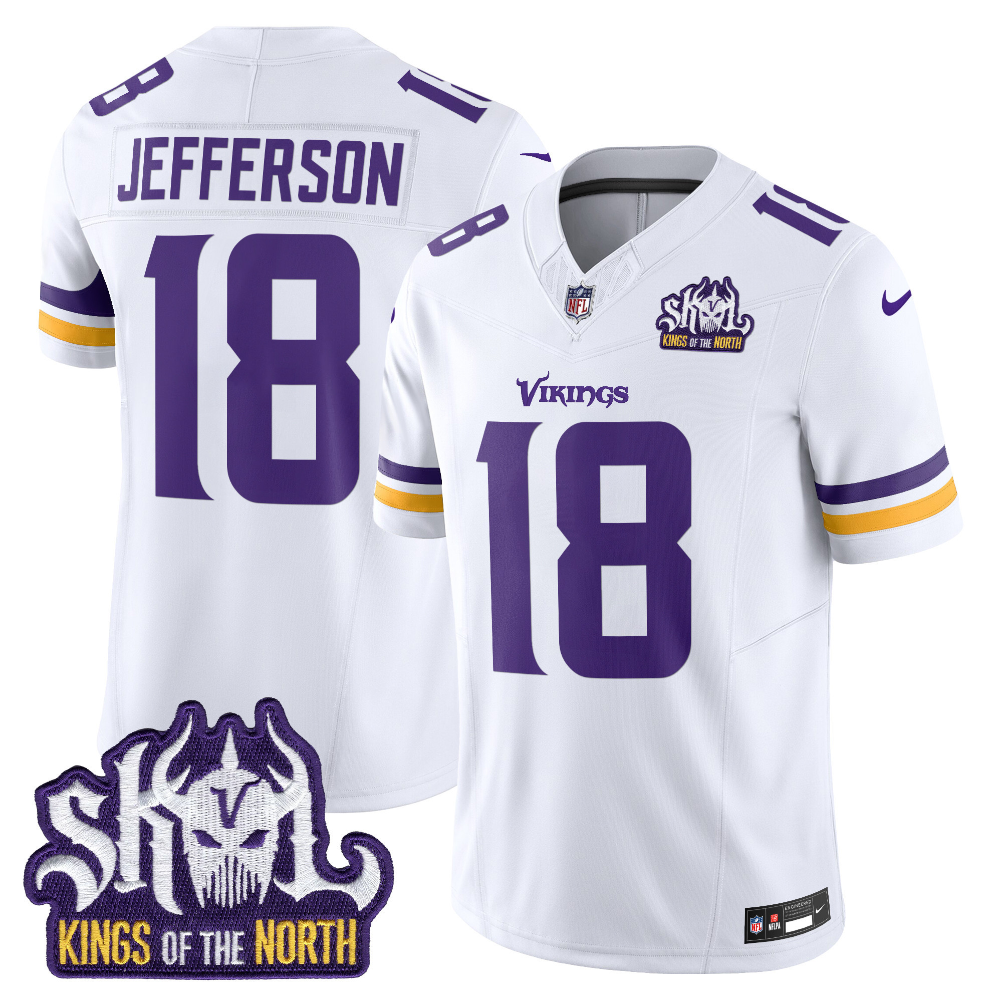 Justin Jefferson Men's Minnesota Vikings Kings Of The North Patch Vapor Limited White Jersey - All Stitched