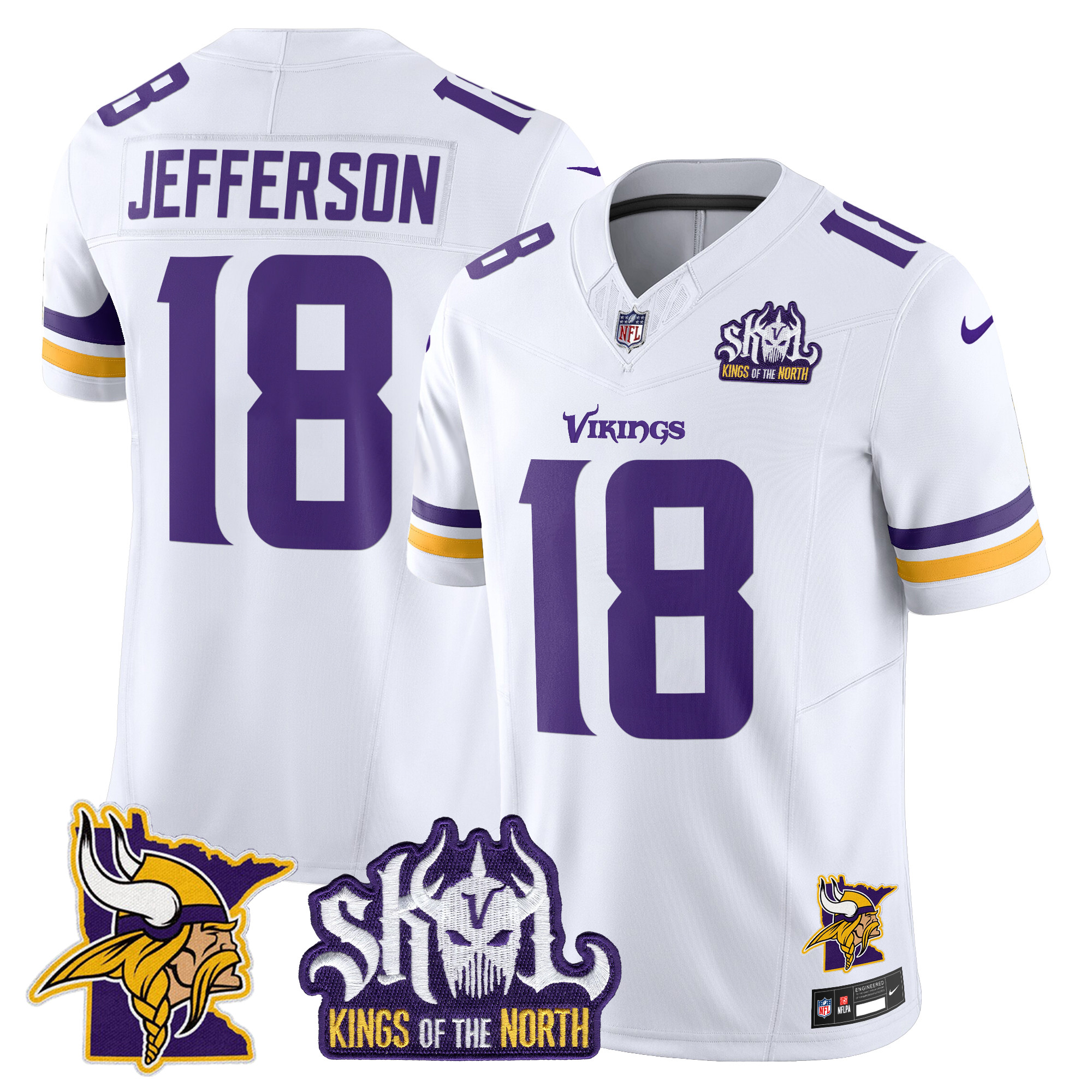 Justin Jefferson Men's Minnesota Vikings Kings Of The North Patch Vapor Limited White Jersey - All Stitched