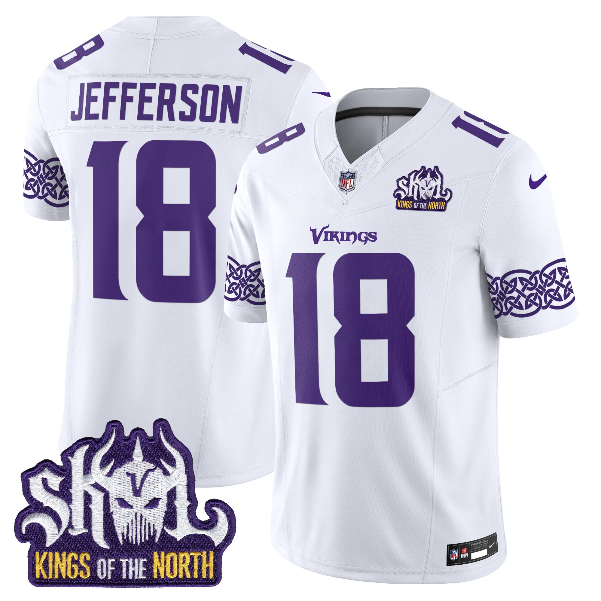Justin Jefferson Men's Minnesota Vikings Kings Of The North Patch Vapor Limited White Jersey - All Stitched