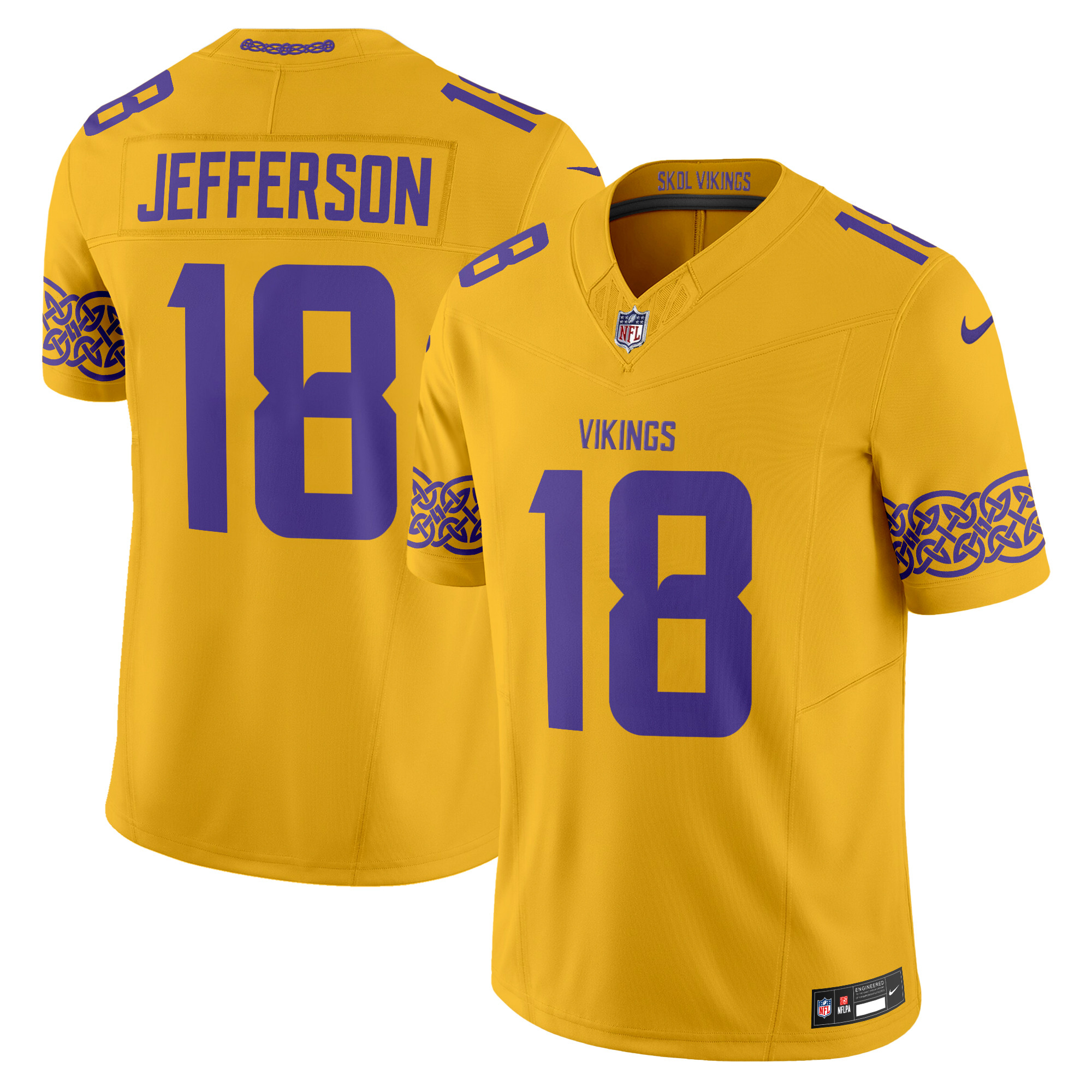 Justin Jefferson Men's Minnesota Vikings Nordic Pattern Vapor Limited Gold Jersey - All Stitched