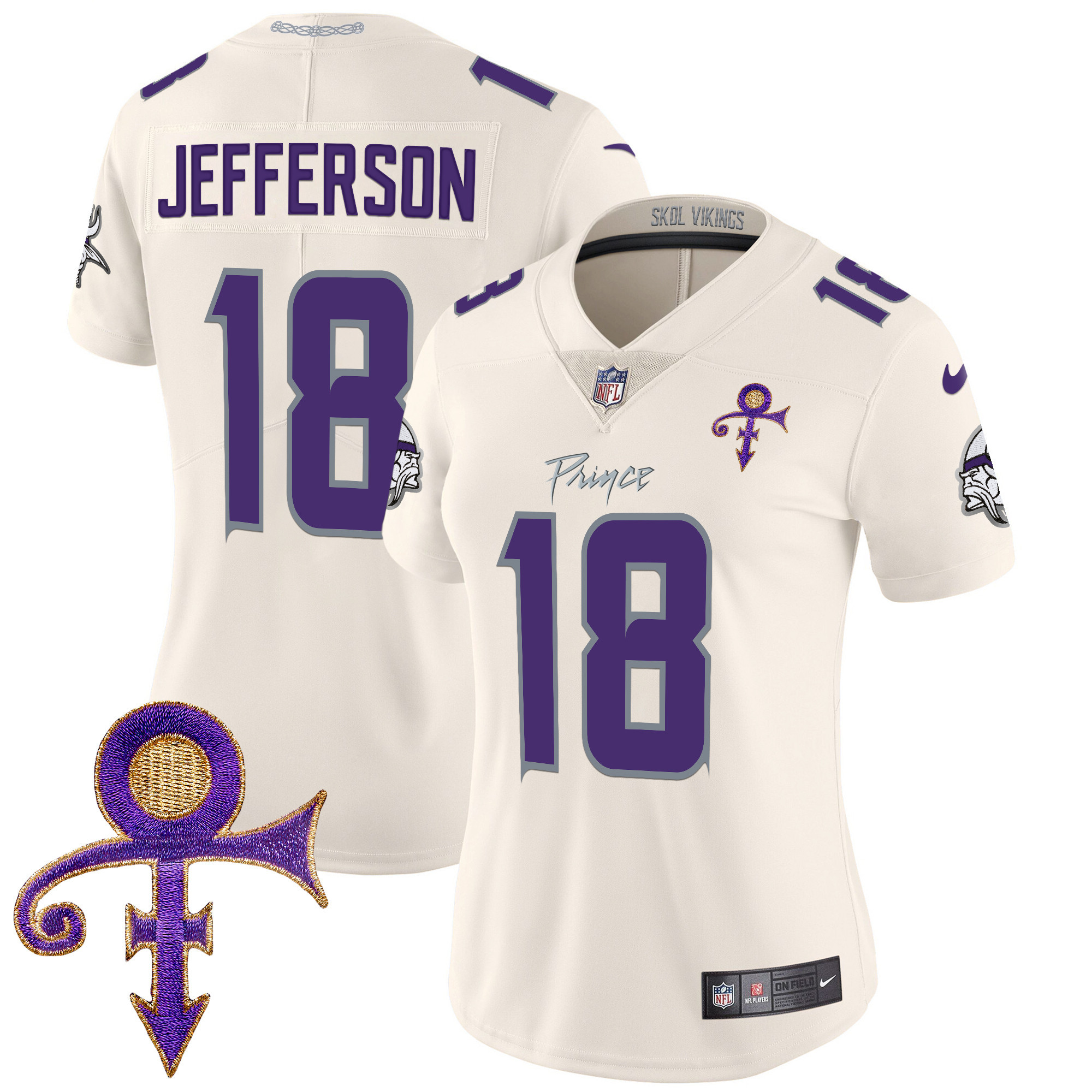 Justin Jefferson Women's Minnesota Vikings 2024 Prince Vapor Limited Cream Jersey - All Stitched