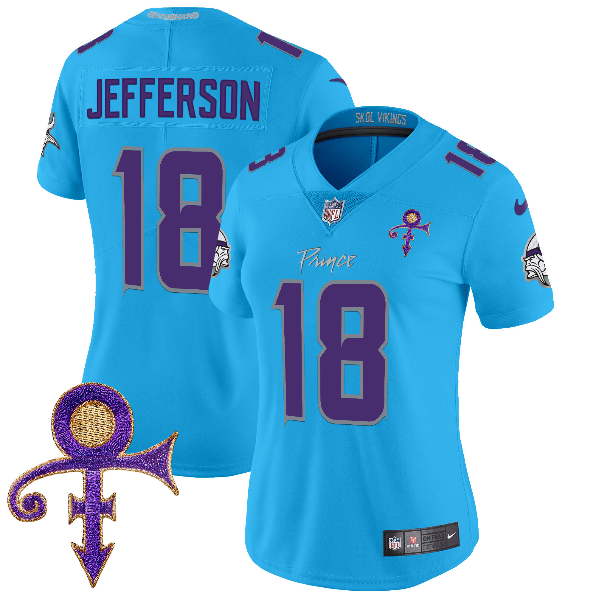 Justin Jefferson Women's Minnesota Vikings 2024 Prince Vapor Limited Light Blue Jersey - All Stitched