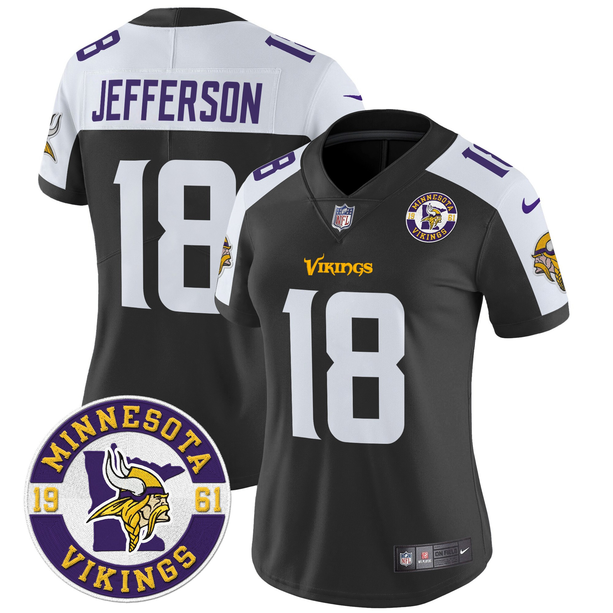 Justin Jefferson Women's Minnesota Vikings 2024 Vapor Limited Black Alternate Jersey - All Stitched