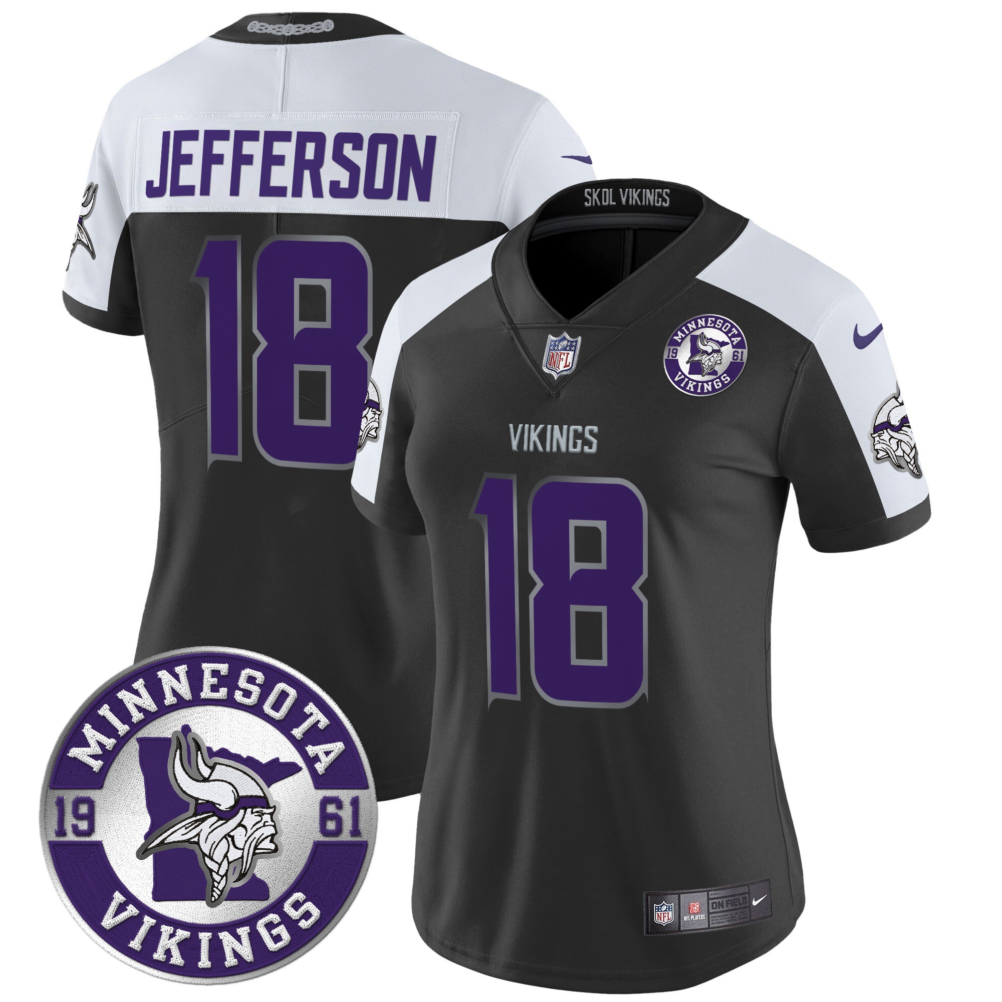 Justin Jefferson Women's Minnesota Vikings 2024 Vapor Limited Black Alternate Jersey - All Stitched
