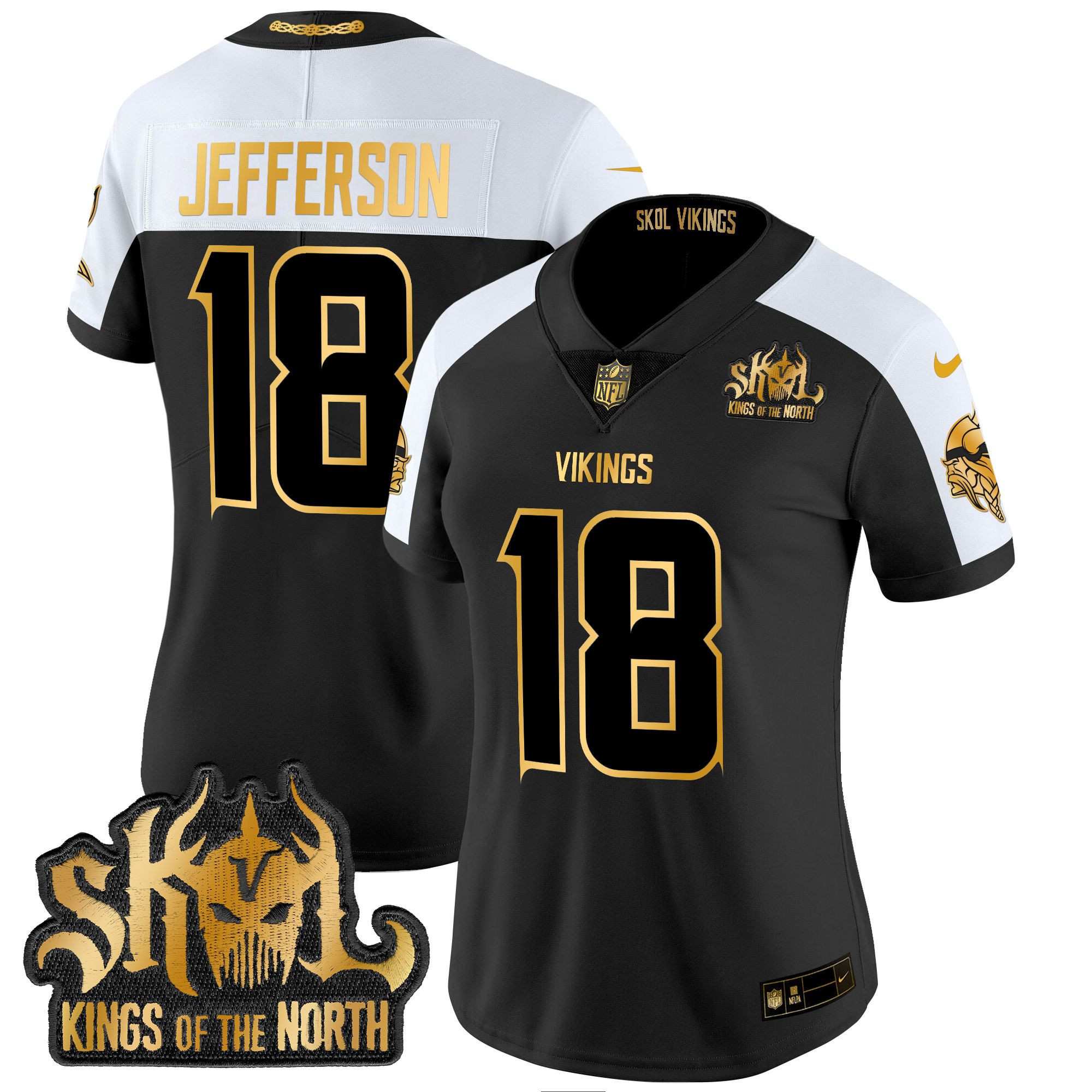 Justin Jefferson Women's Minnesota Vikings 2024 Winter Warrior Skol Patch Gold Vapor Limited Alternate Jersey - All Stitched