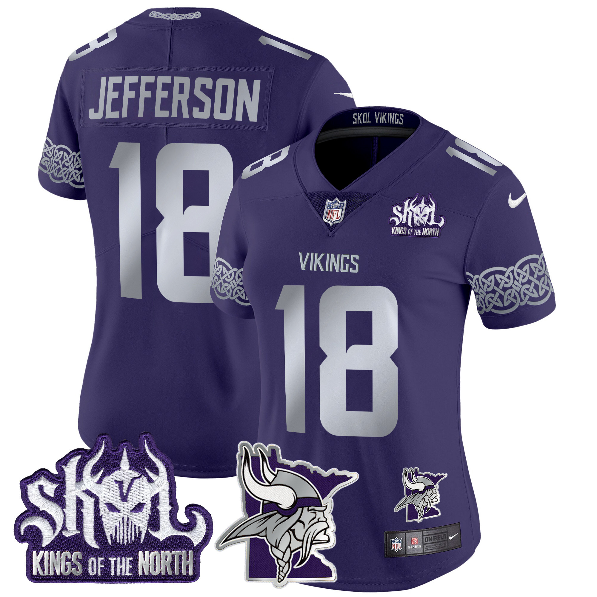 Justin Jefferson Women's Minnesota Vikings 2024 Winter Warrior Skol Patch Vapor Limited Purple Jersey - All Stitched