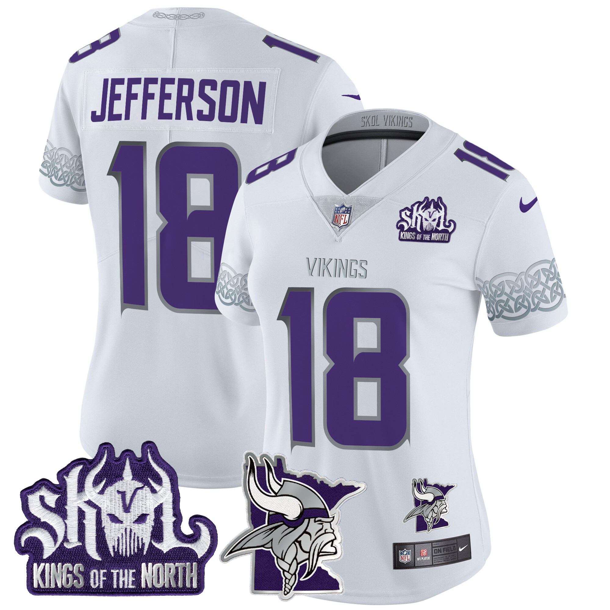 Justin Jefferson Women's Minnesota Vikings 2024 Winter Warrior Skol Patch Vapor Limited White Jersey - All Stitched