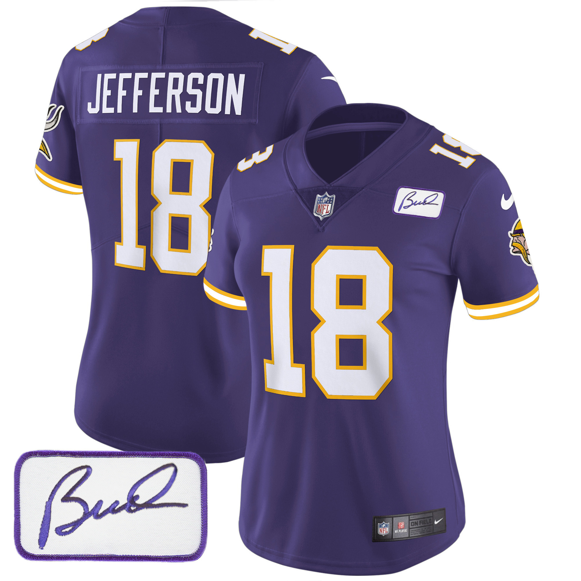 Justin Jefferson Women's Minnesota Vikings Bud Grant Patch Classic Limited Purple Jersey - All Stitched