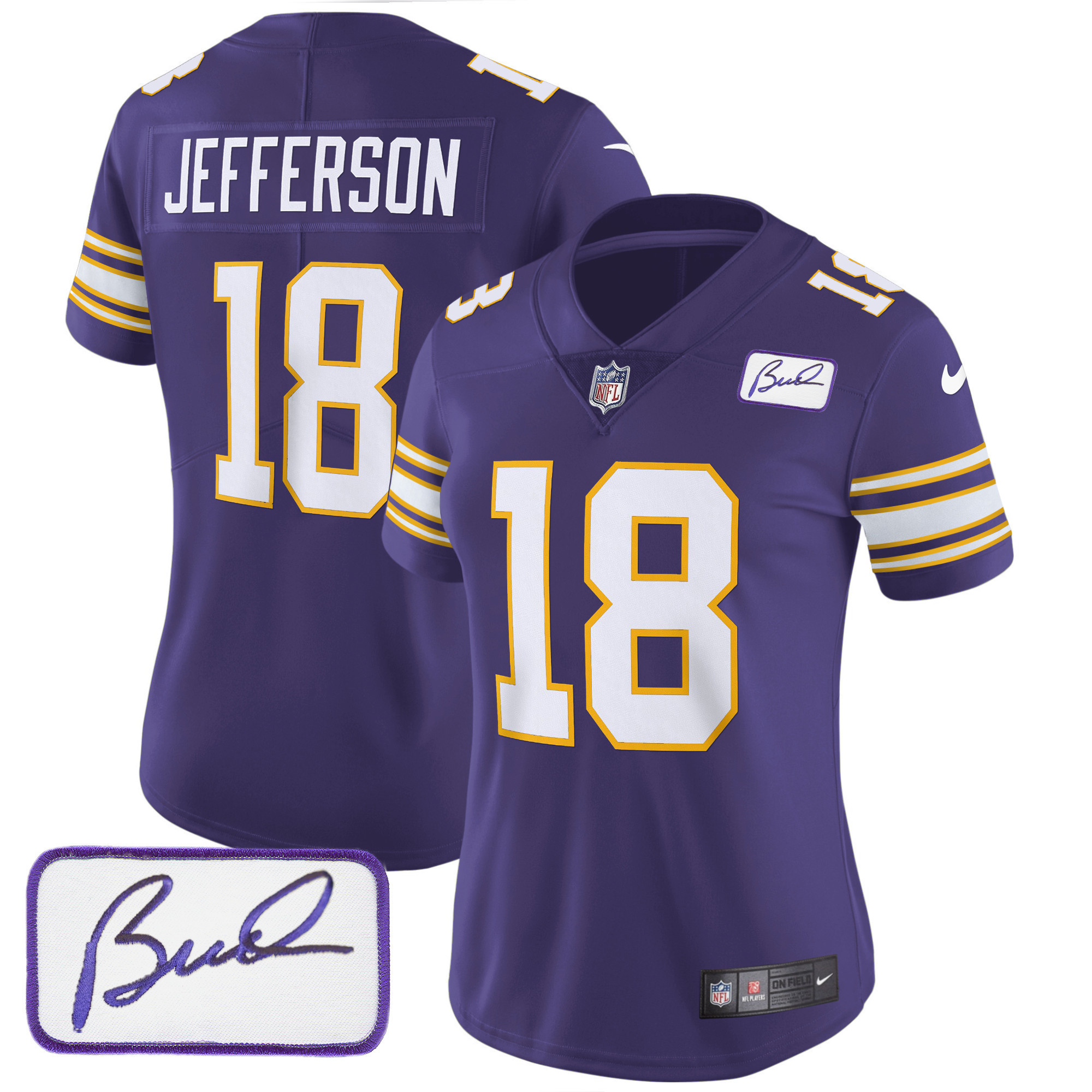 Justin Jefferson Women's Minnesota Vikings Bud Grant Patch Classic Limited Purple Jersey - All Stitched