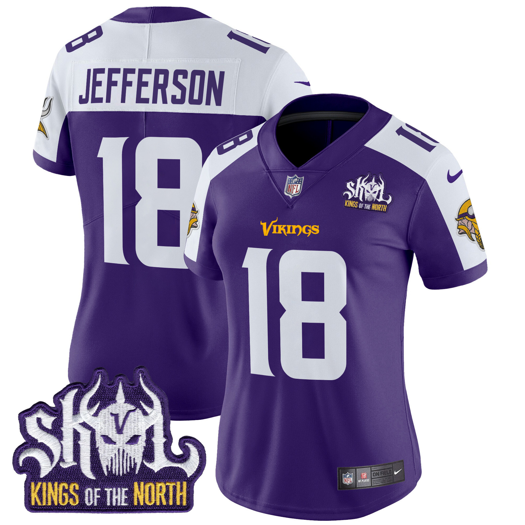 Justin Jefferson Women's Minnesota Vikings Kings Of The North Patch Vapor Limited Purple Alternate Jersey - All Stitched