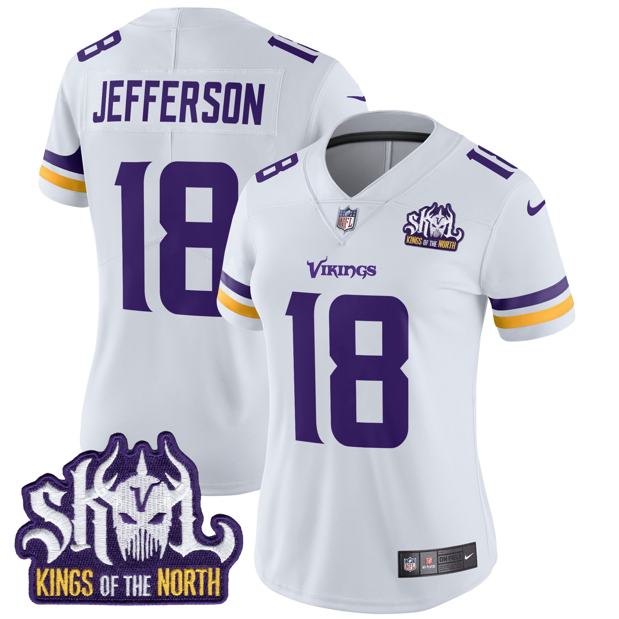 Justin Jefferson Women's Minnesota Vikings Kings Of The North Patch Vapor Limited White Jersey - All Stitched