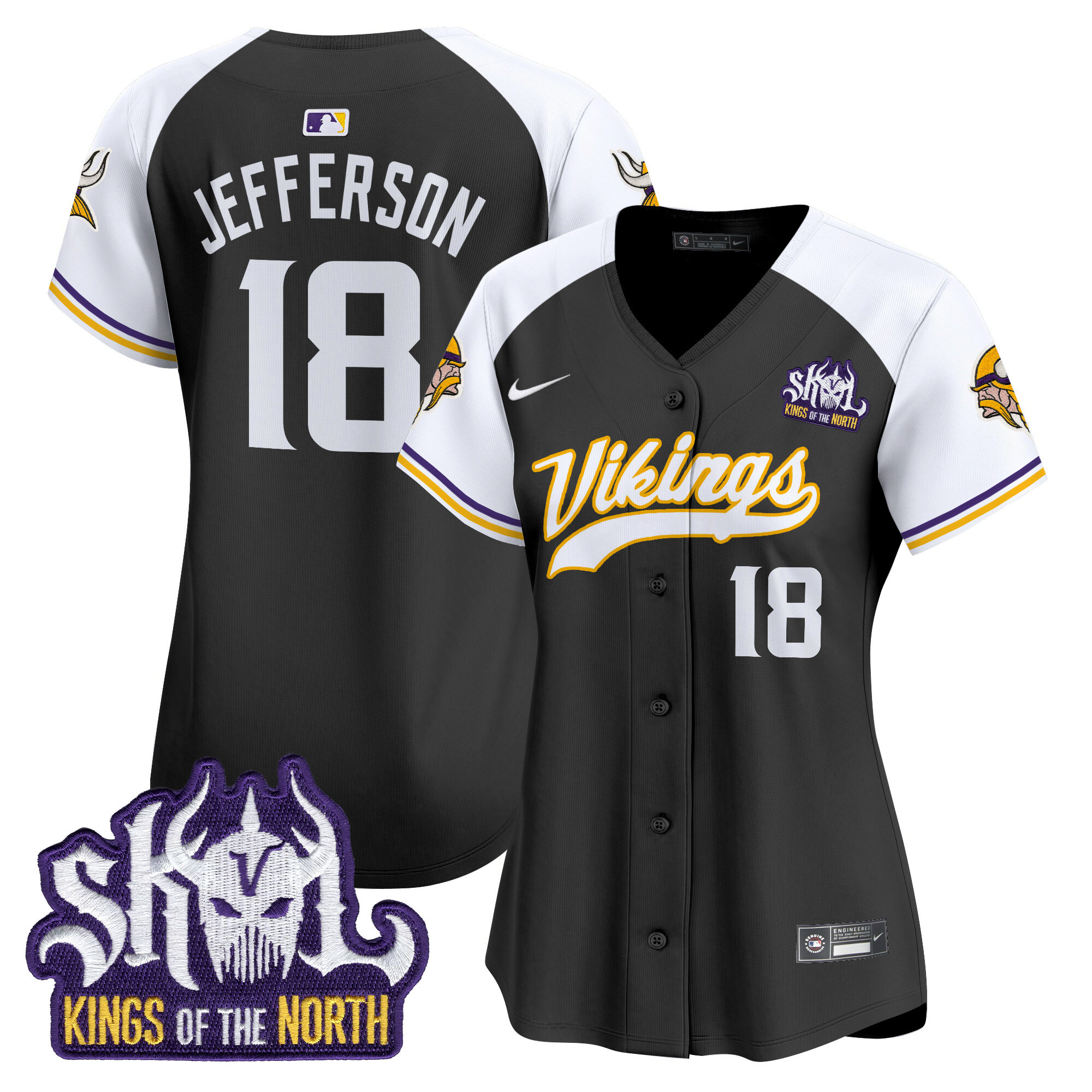 Justin Jefferson Women's Minnesota Vikings Kings Of The North Patch Vapor Premier Limited Black Alternate Jersey - All Stitched
