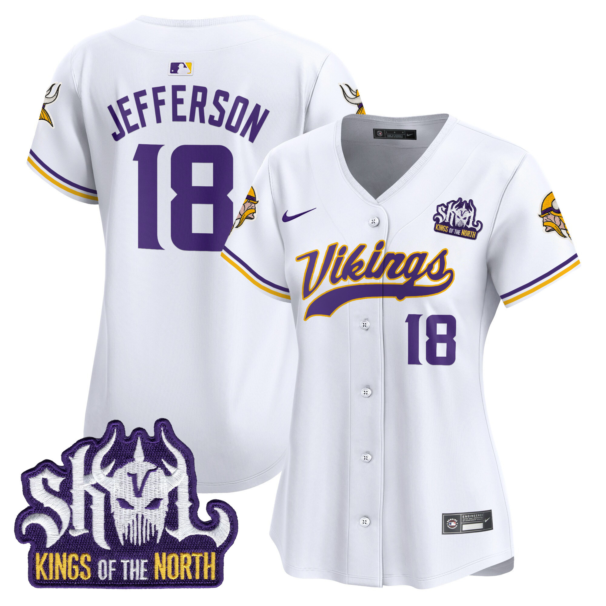 Justin Jefferson Women's Minnesota Vikings Kings Of The North Patch Vapor Premier Limited White Jersey - All Stitched