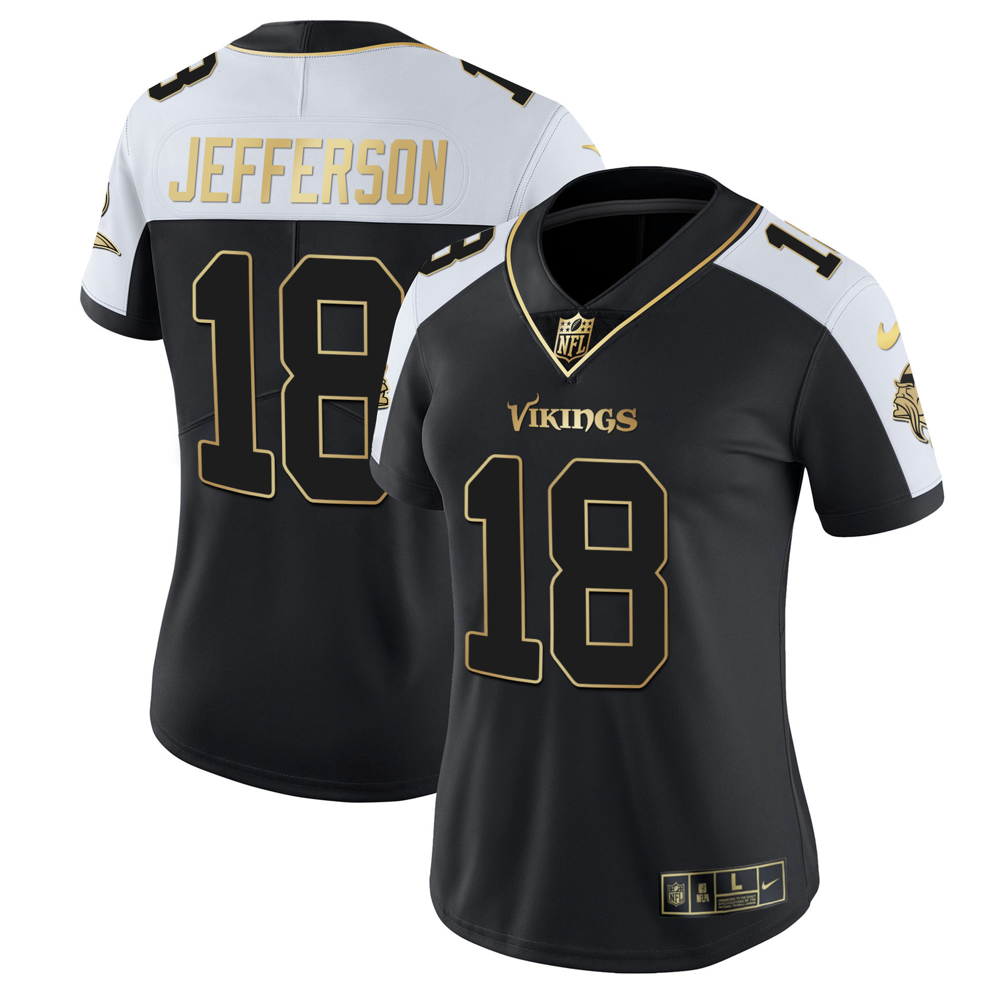 Justin Jefferson Women's Minnesota Vikings White Gold & Black Gold - All Stitched Alternate Jersey - All Stitched