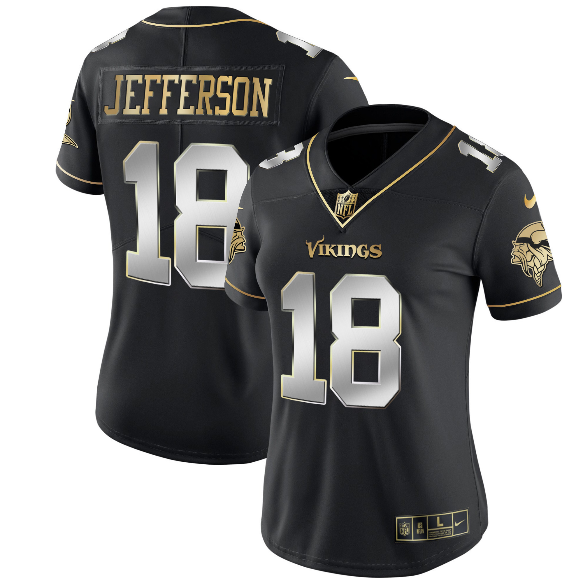 Justin Jefferson Women's Minnesota Vikings White Gold & Black Gold - All Stitched Black Limited Jersey - All Stitched