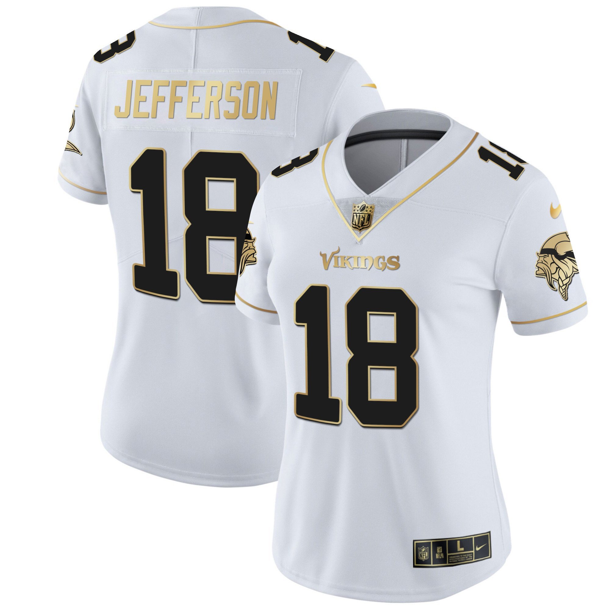 Justin Jefferson Women's Minnesota Vikings White Gold & Black Gold - All Stitched White Gold Jersey - All Stitched