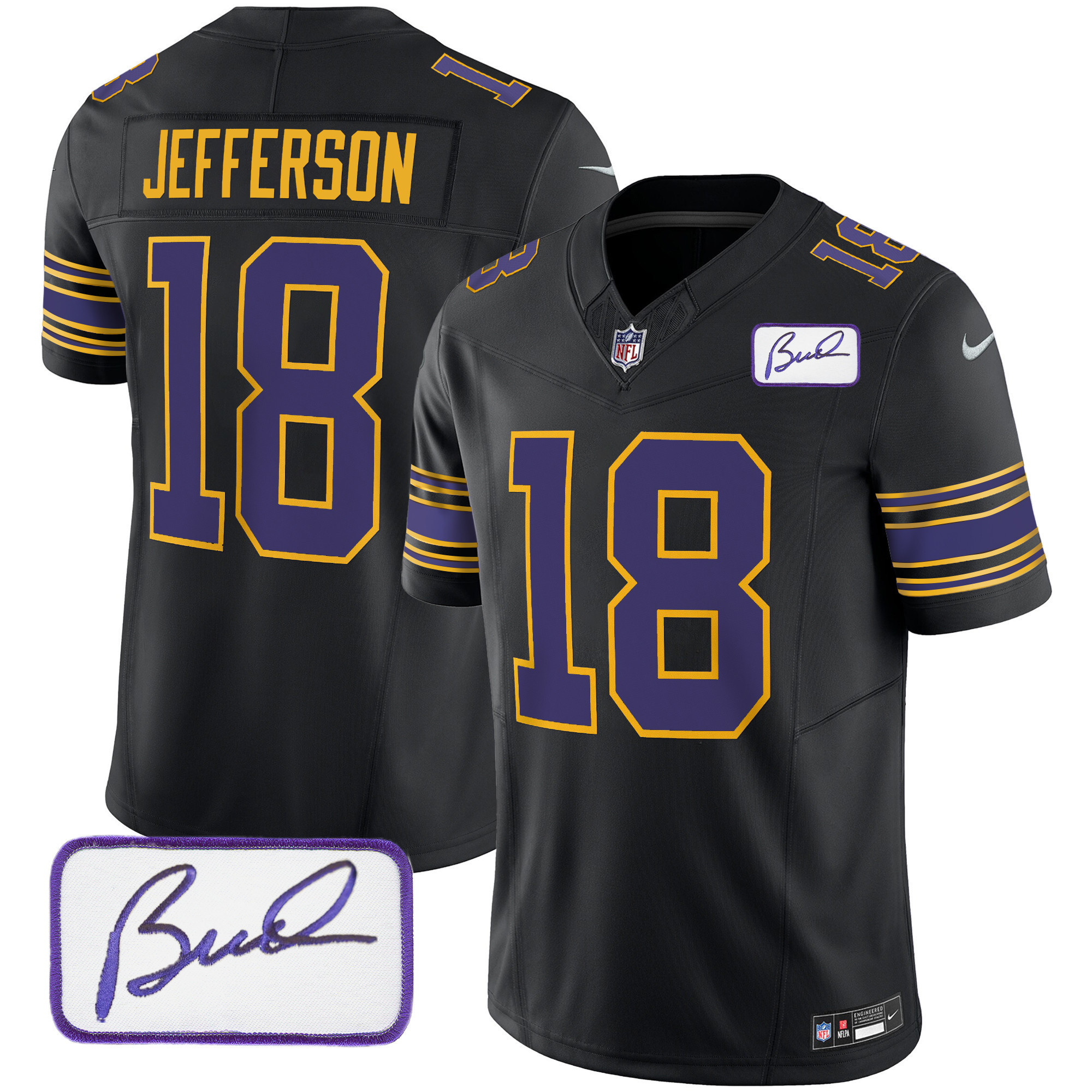 Justin Jefferson Youth's Minnesota Vikings Bud Grant Patch Classic Limited Black Jersey - All Stitched