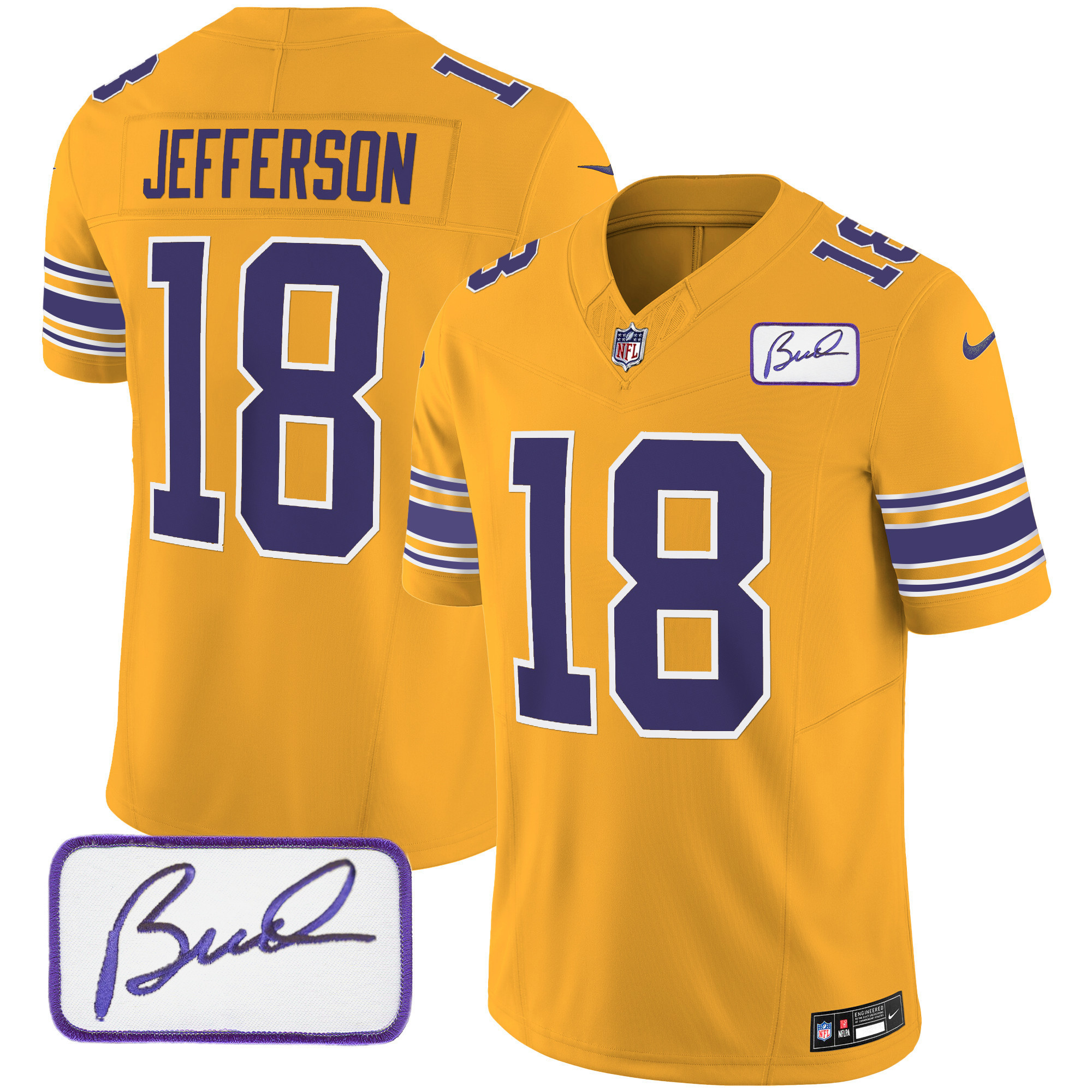 Justin Jefferson Youth's Minnesota Vikings Bud Grant Patch Classic Limited Gold Jersey - All Stitched