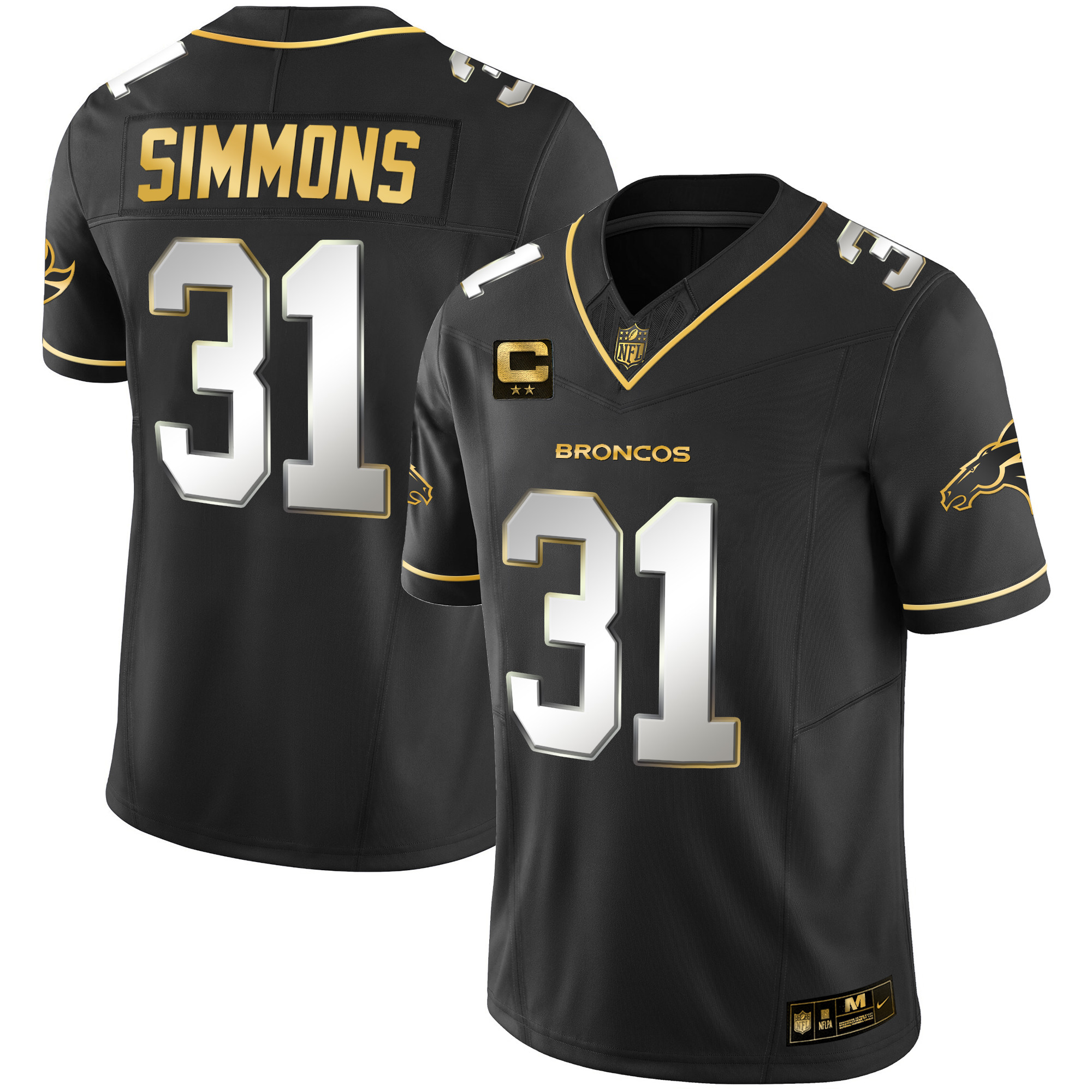 Justin Simmons Men's Denver Broncos Gold Vapor Limited Black Limitted Jersey - All Stitched