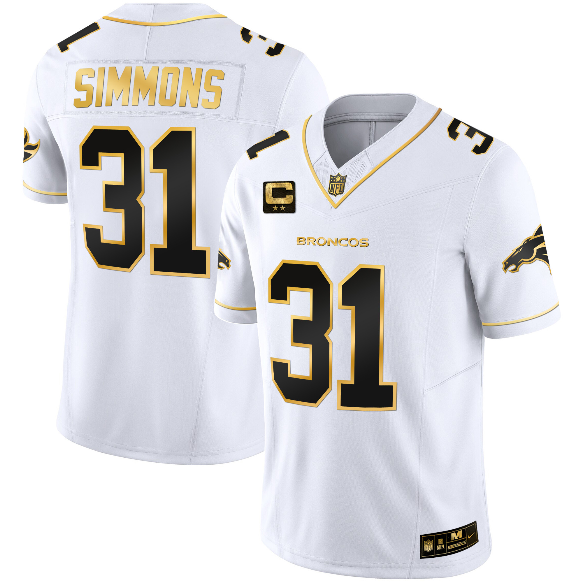 Justin Simmons Men's Denver Broncos Gold Vapor Limited White Gold Jersey - All Stitched