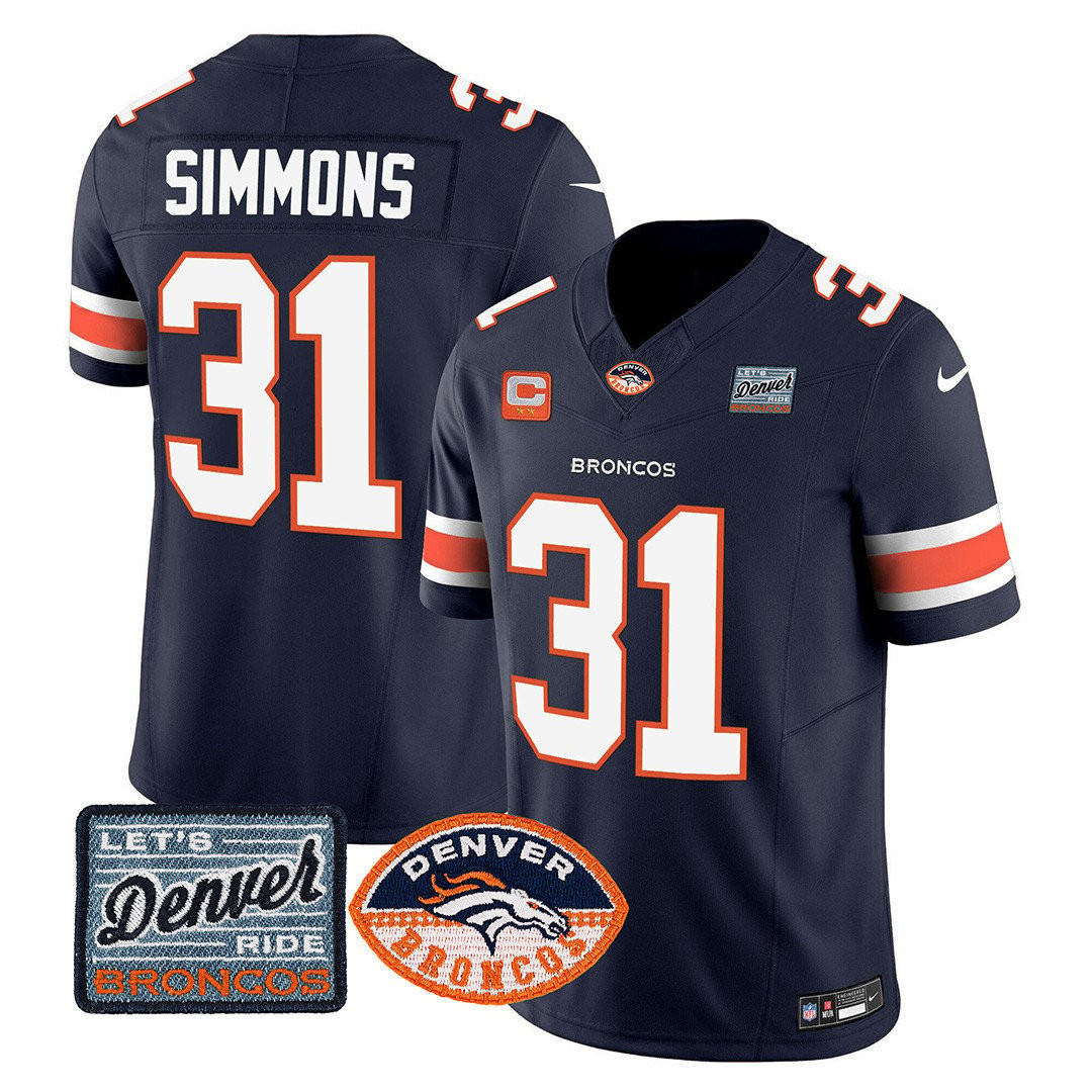 Justin Simmons Men's Denver Broncos Logo Patch Limited Navy Jersey - All Stitched