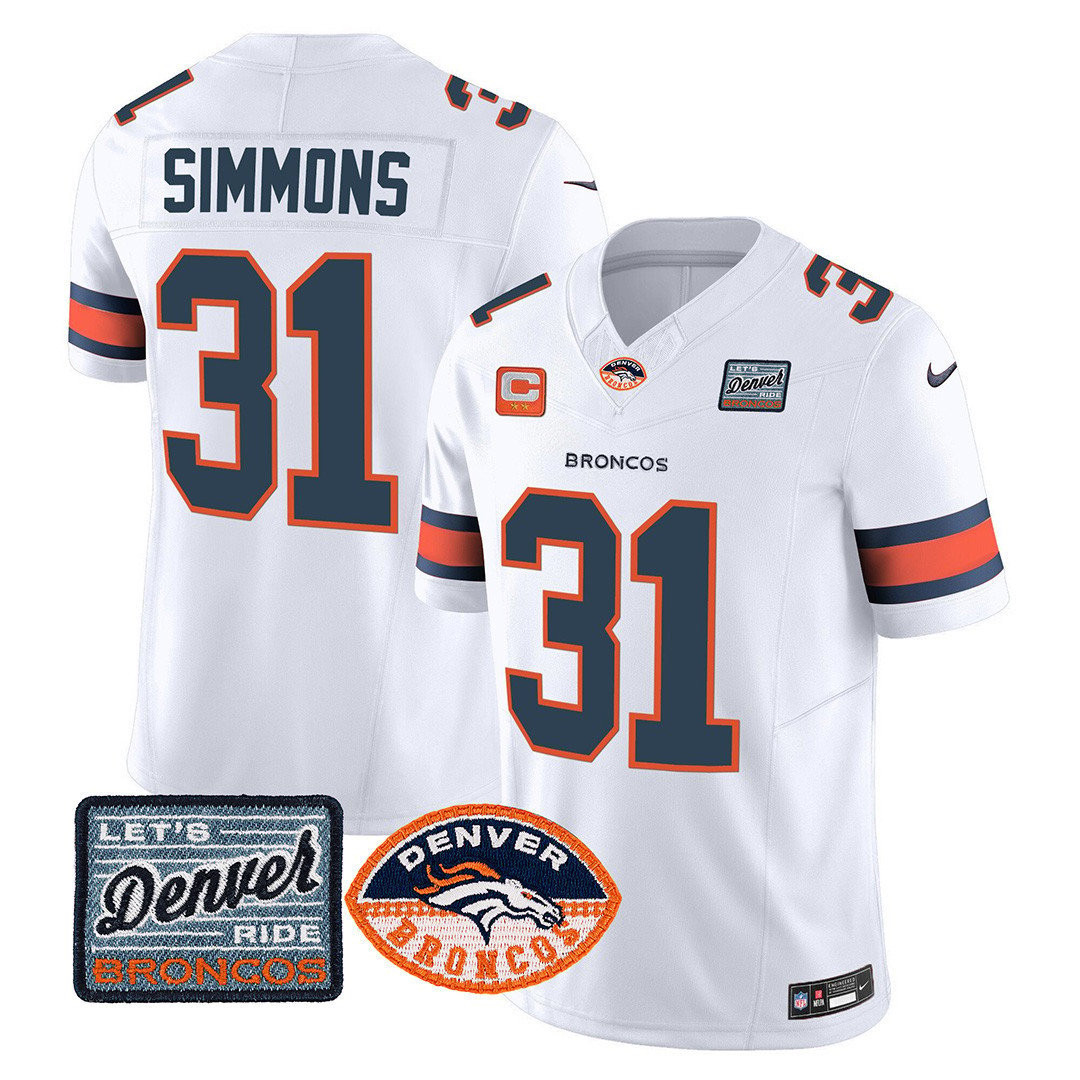 Justin Simmons Men's Denver Broncos Logo Patch Limited White Jersey - All Stitched