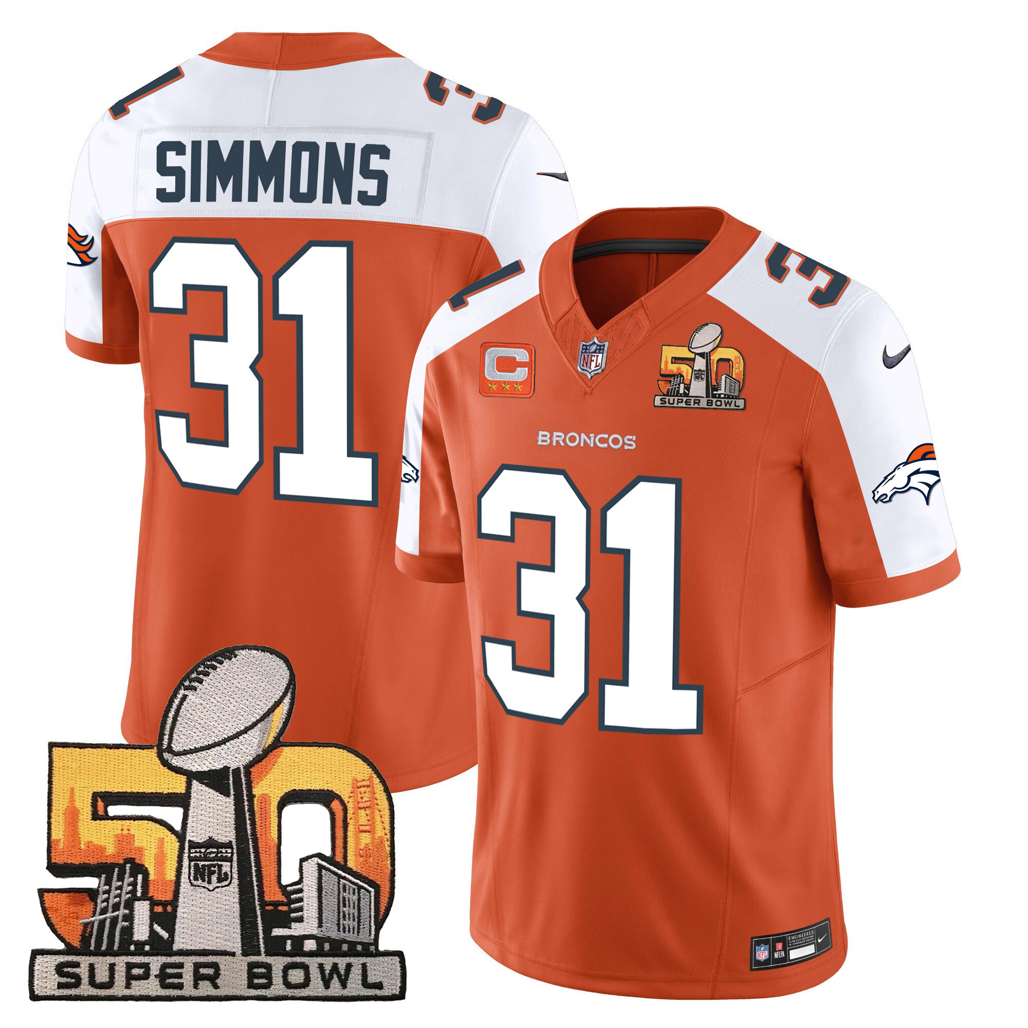 Justin Simmons Men's Denver Broncos Super Bowl 50 Patch Vapor Orange Alternate Jersey - All Stitched