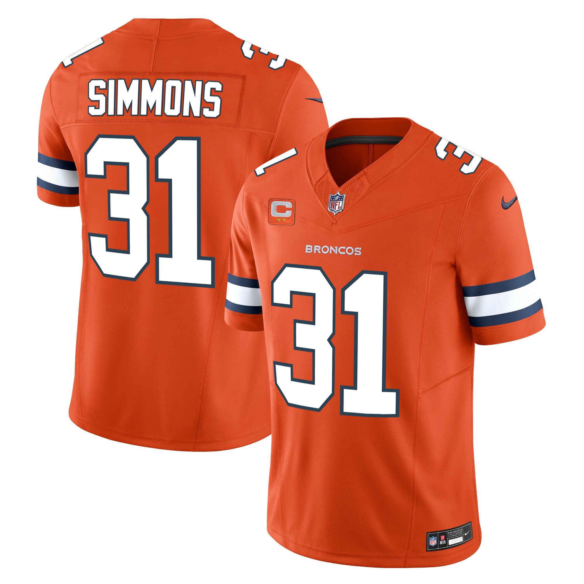 Justin Simmons Men's Denver Broncos Vapor Limited Orange Jersey - All Stitched