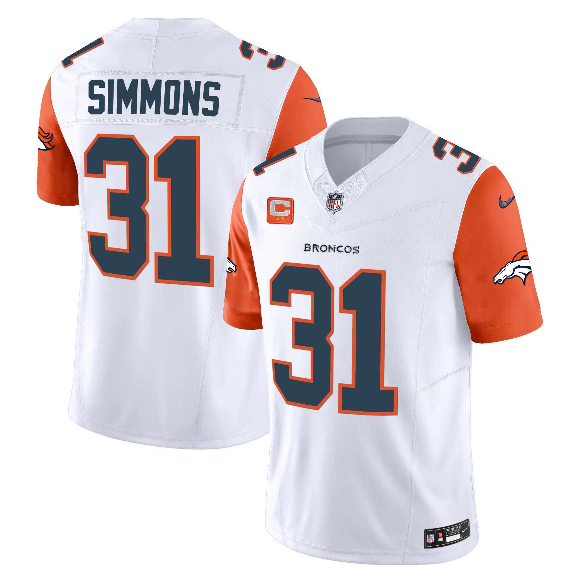 Justin Simmons Men's Denver Broncos Vapor Limited Orange Sleeves Jersey - All Stitched