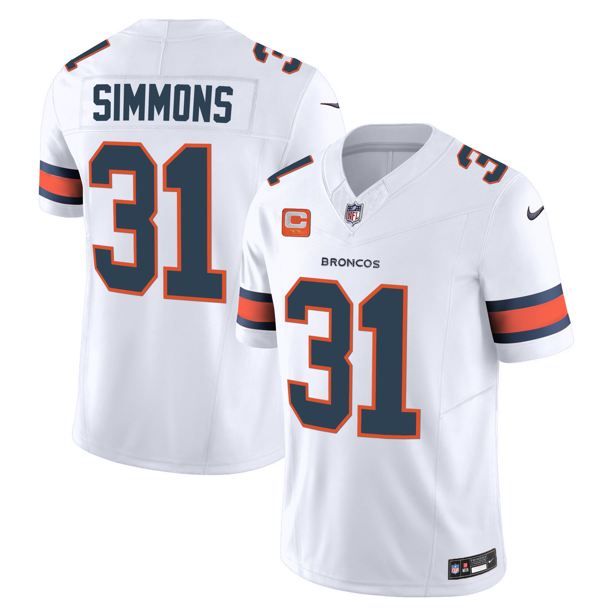 Justin Simmons Men's Denver Broncos Vapor Limited White Jersey - All Stitched