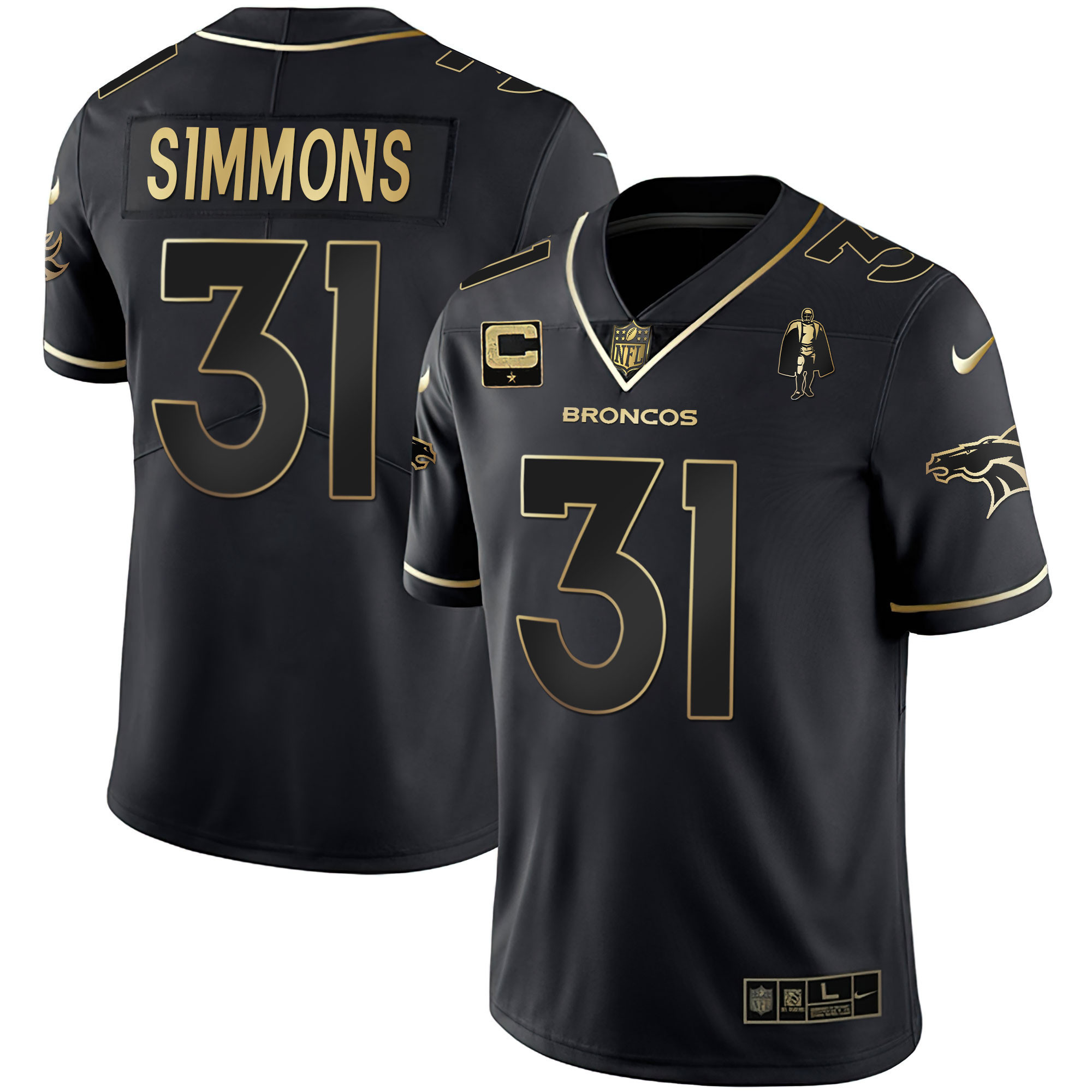 Justin Simmons Men's Denver Broncos White Gold and Black Gold Black Gold Jersey - All Stitched