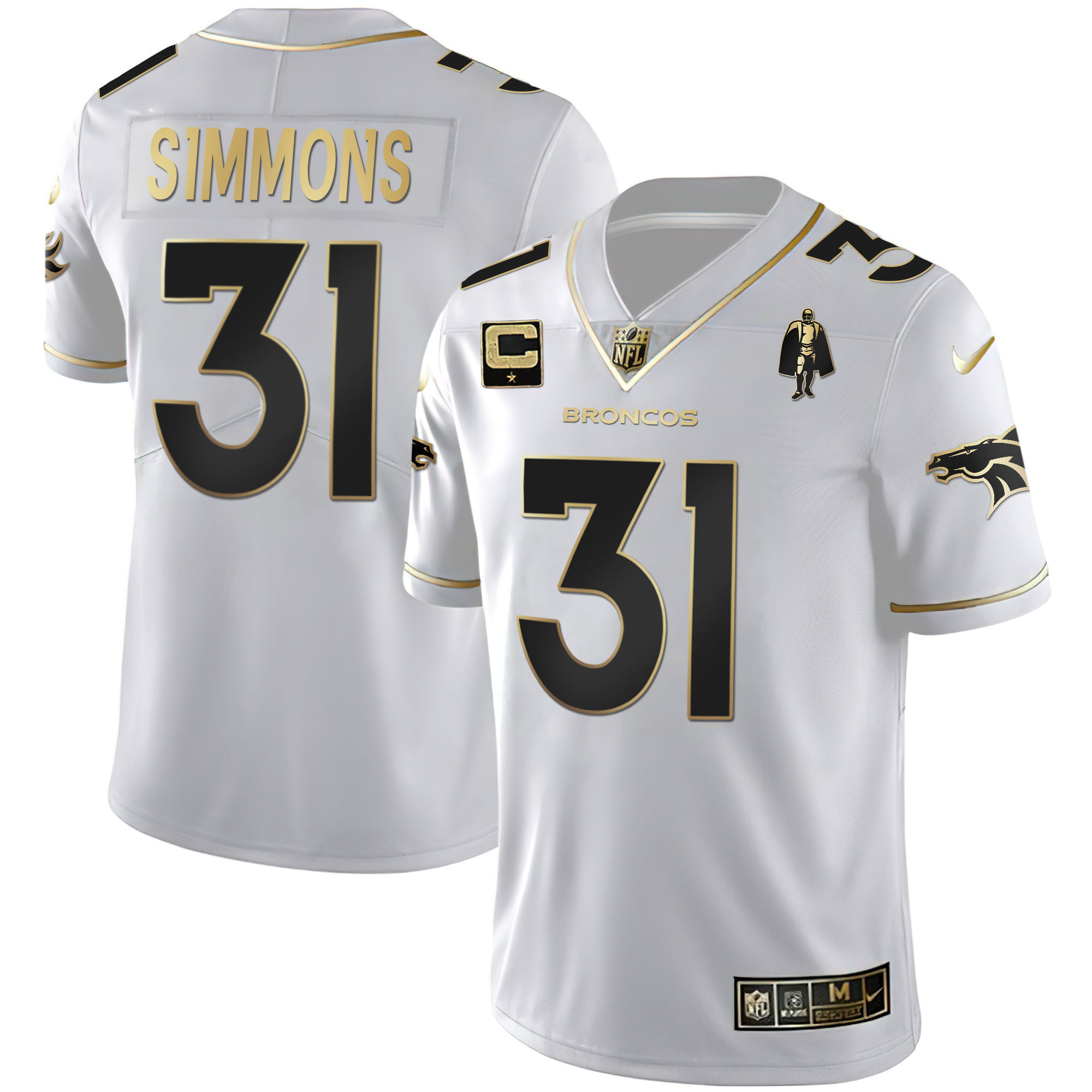 Justin Simmons Men's Denver Broncos White Gold and Black Gold White Gold Jersey - All Stitched
