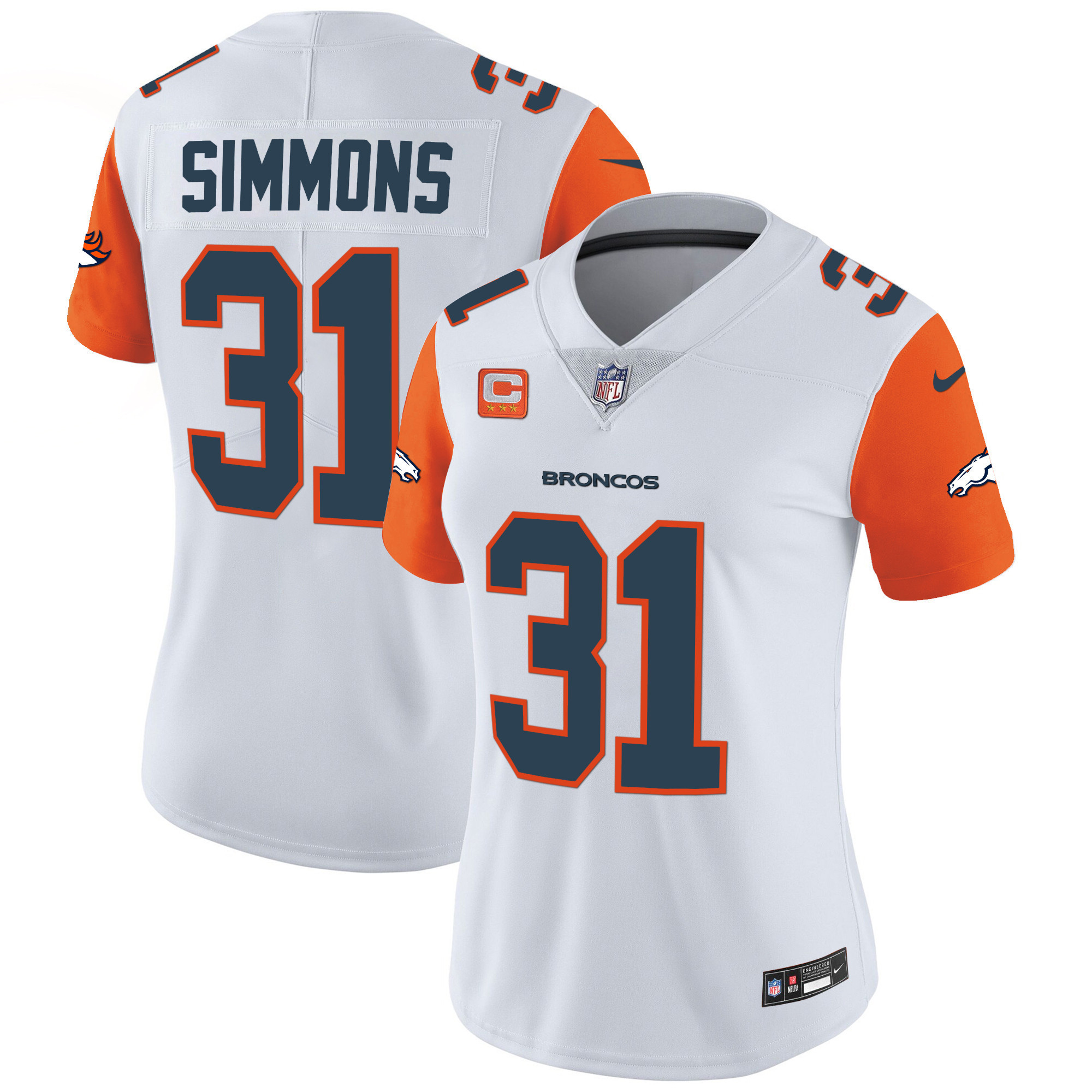 Justin Simmons Women's Denver Broncos Vapor Limited Orange Sleeves Jersey - All Stitched